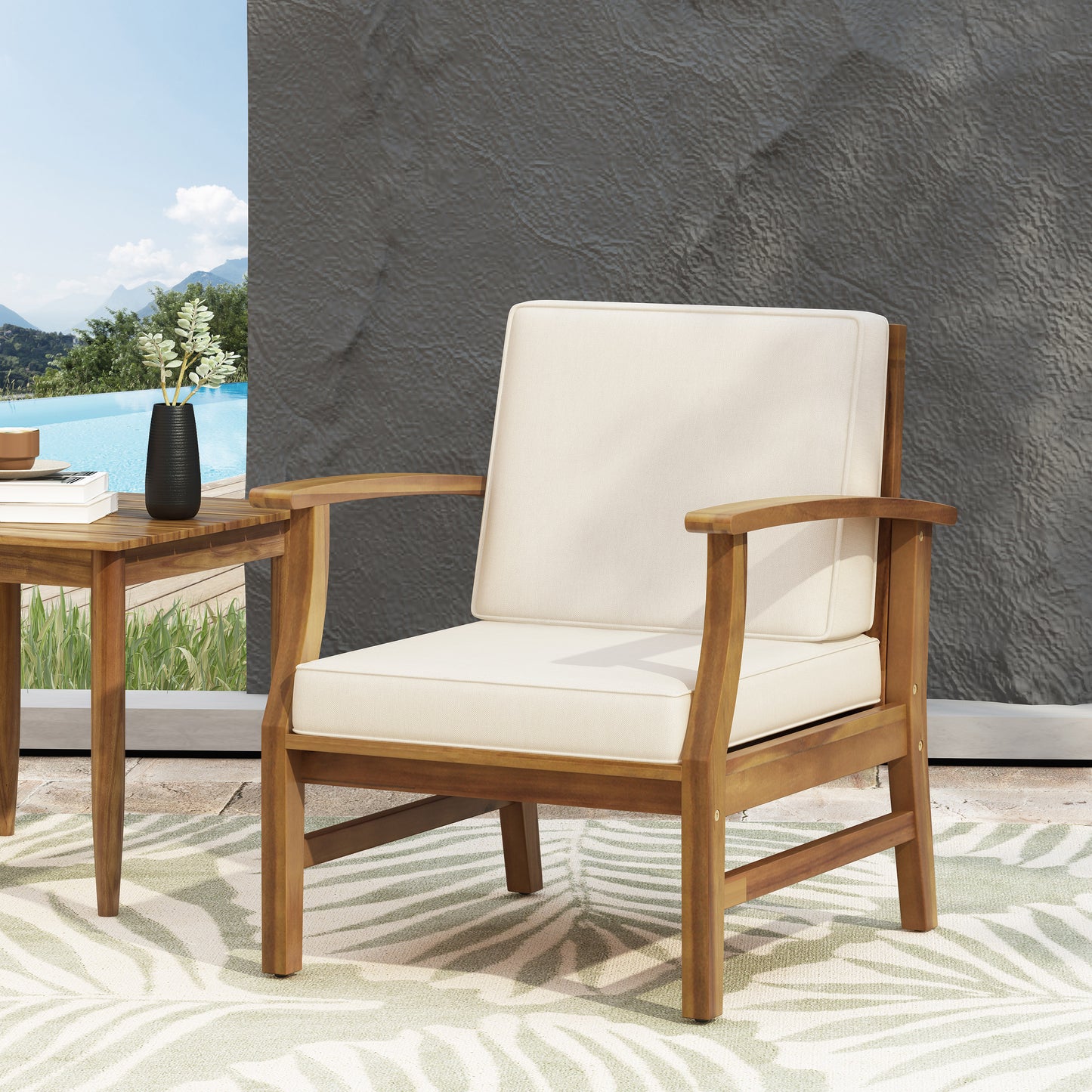 Vimora™ - Cream Acacia Wood Club Chair with Slat Panel Design