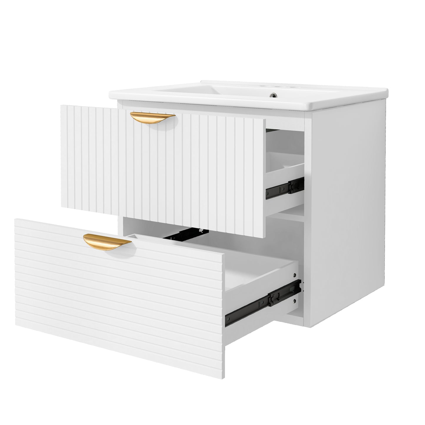 Vimora™ - Modern 24-Inch White Wall-Mounted Bathroom Vanity with 2 Drawers