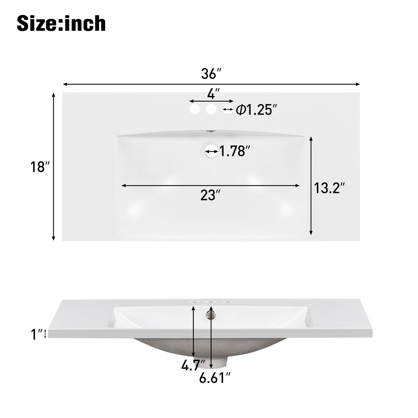 Vimora™ - 36" Single Bathroom Basin Sink, Resin Vanity Top with 3 Faucet Holes