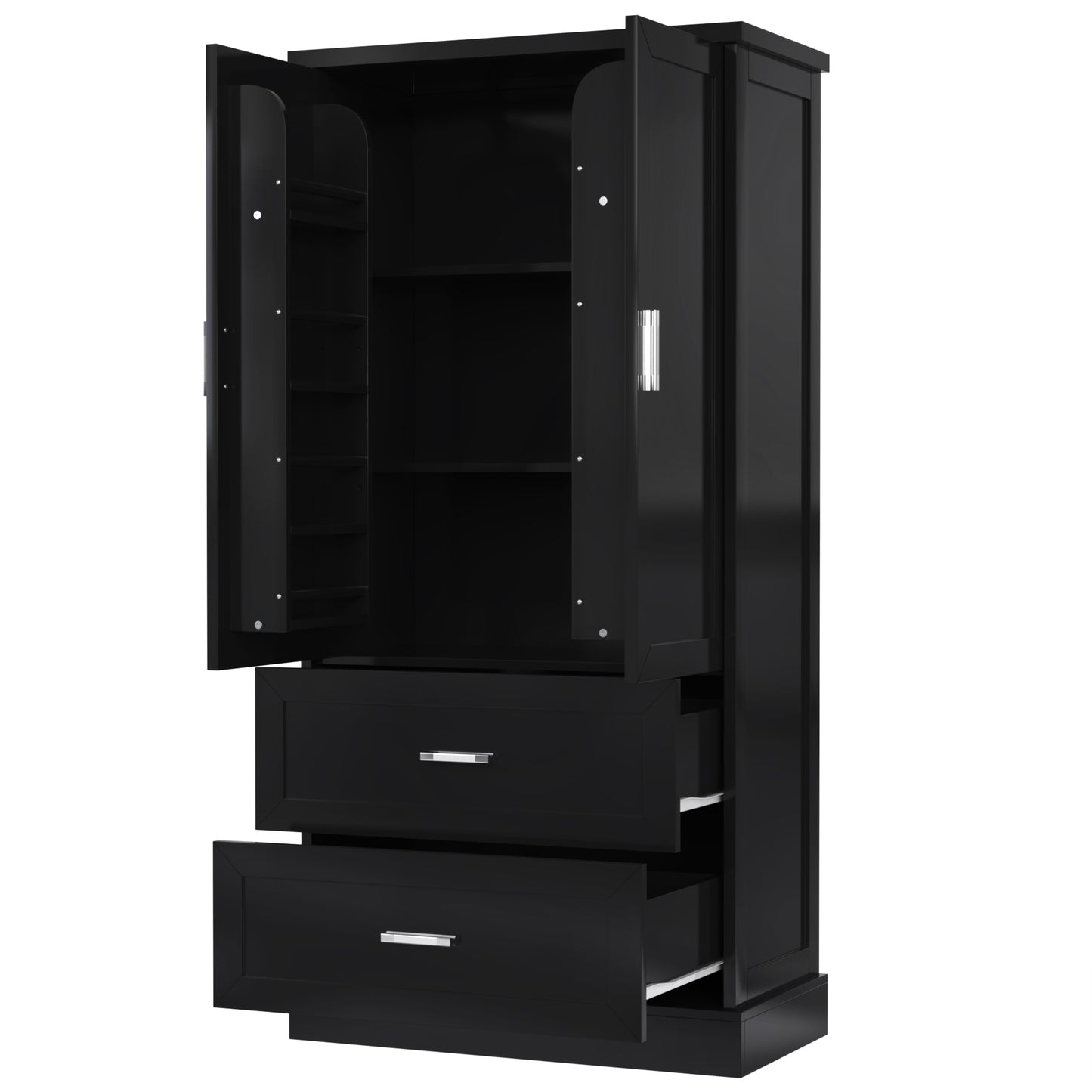 Vimora™ - Tall Black Bathroom Storage Cabinet with Doors, Drawers & Adjustable Shelf