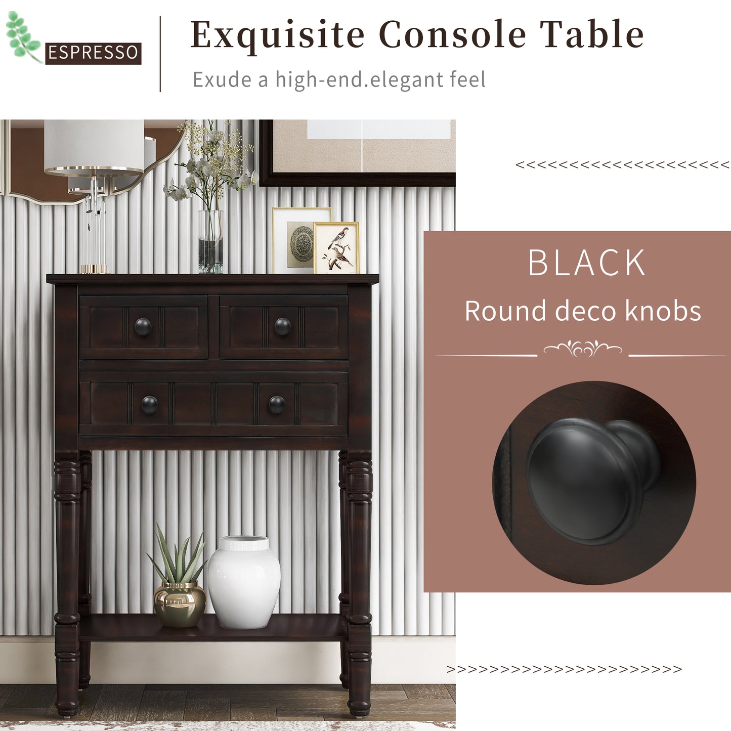 Sophie™️ - Narrow Console Desk with Storage Drawers and Bottom Shelf in Espresso