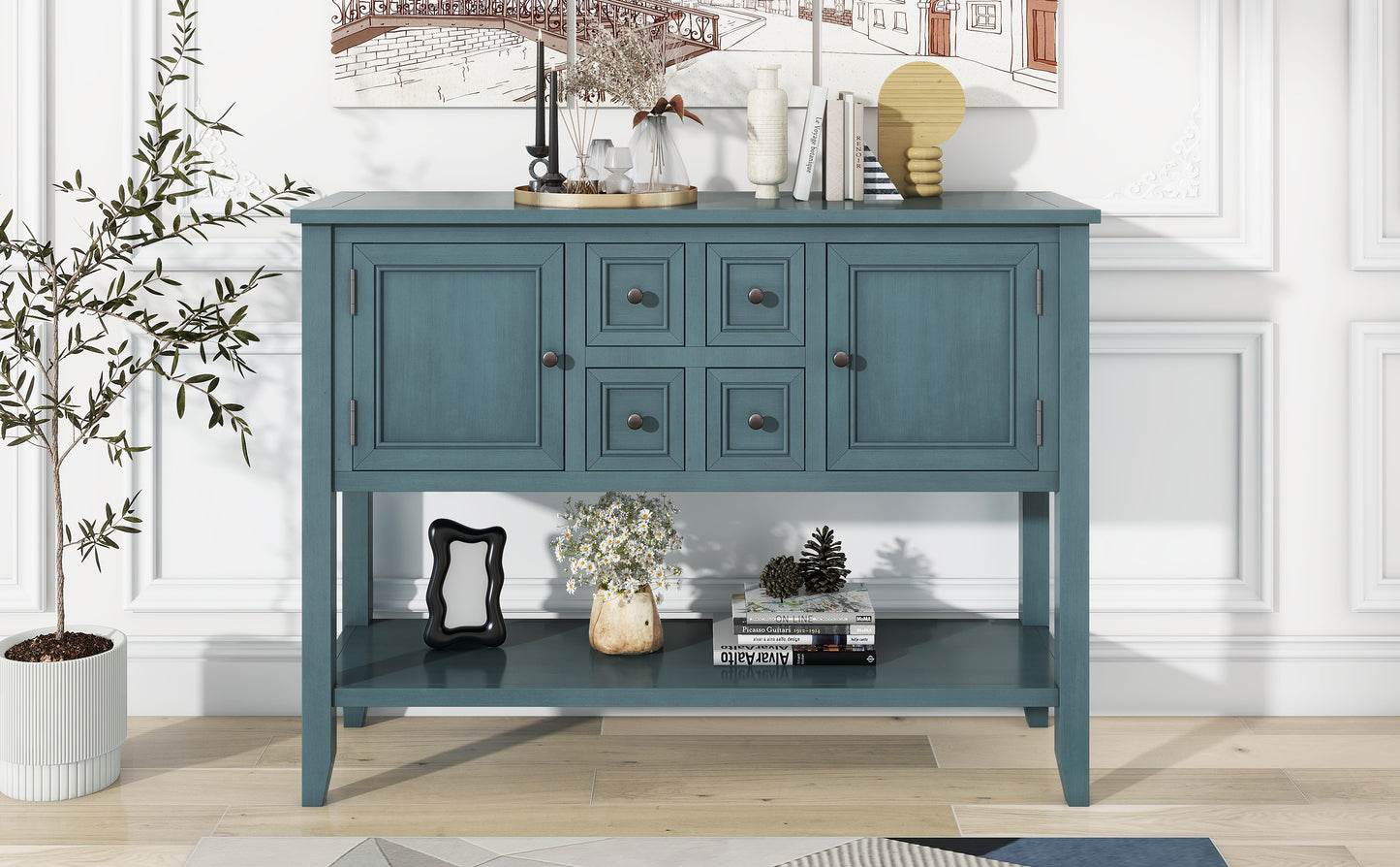 Oliver™️ - Cambridge Vintage Console Desk with Storage Drawers & Bottom Shelf