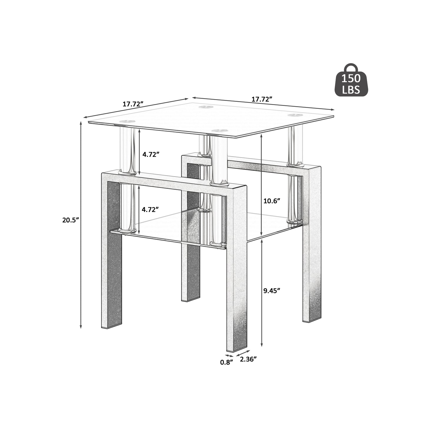 Vimora™ - Modern Black Tempered Glass Square Coffee Table