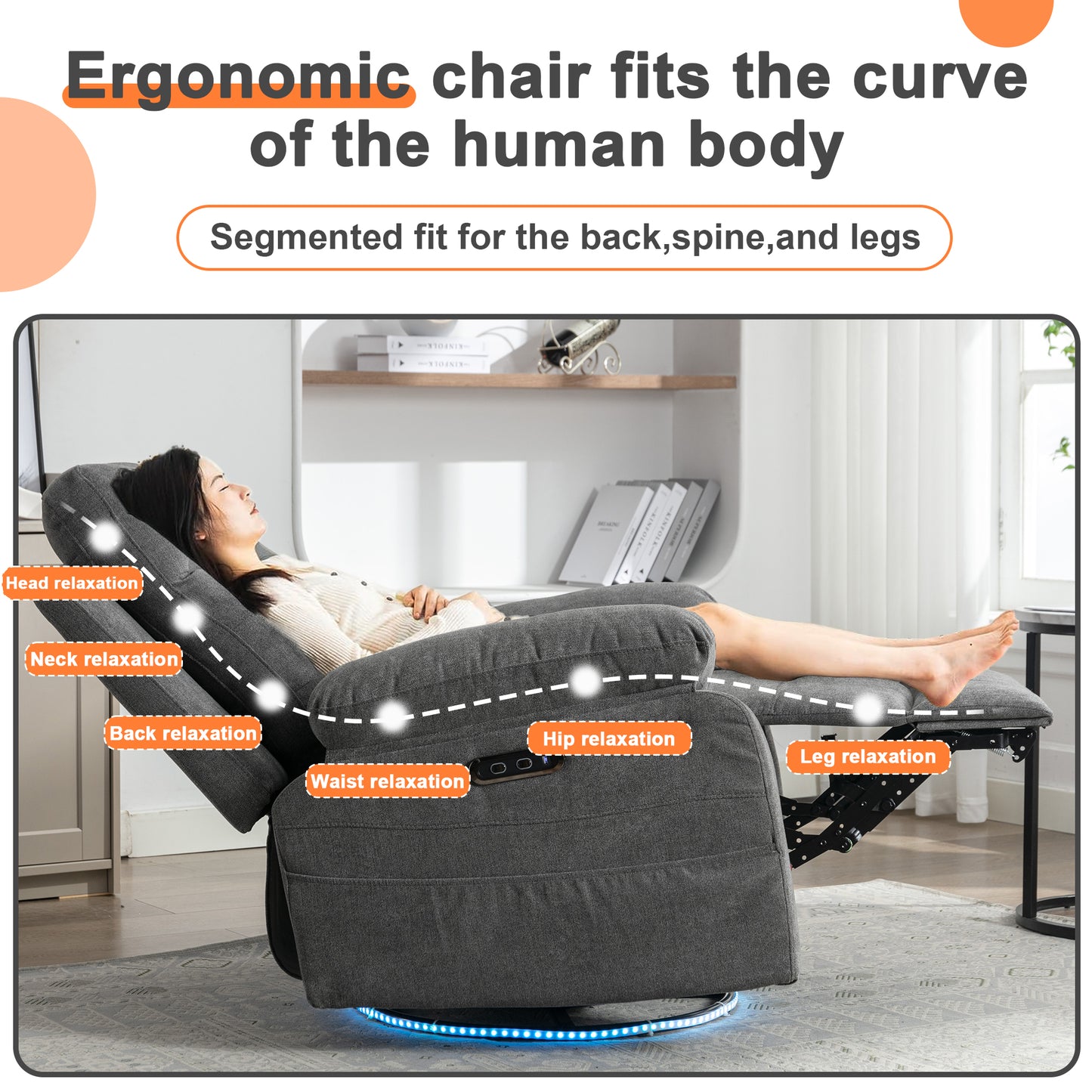 Vimora™ - Rotating Electric Recliner Lounge Chair with Bluetooth, LED Light & Adjustable Footrest