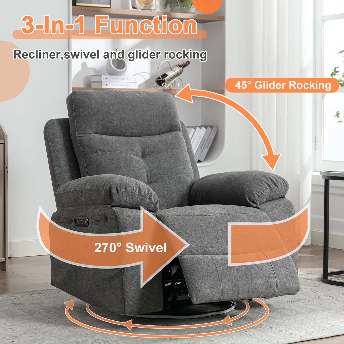 Vimora™ - Rotating Electric Recliner Lounge Chair with Bluetooth, LED Light & Adjustable Footrest