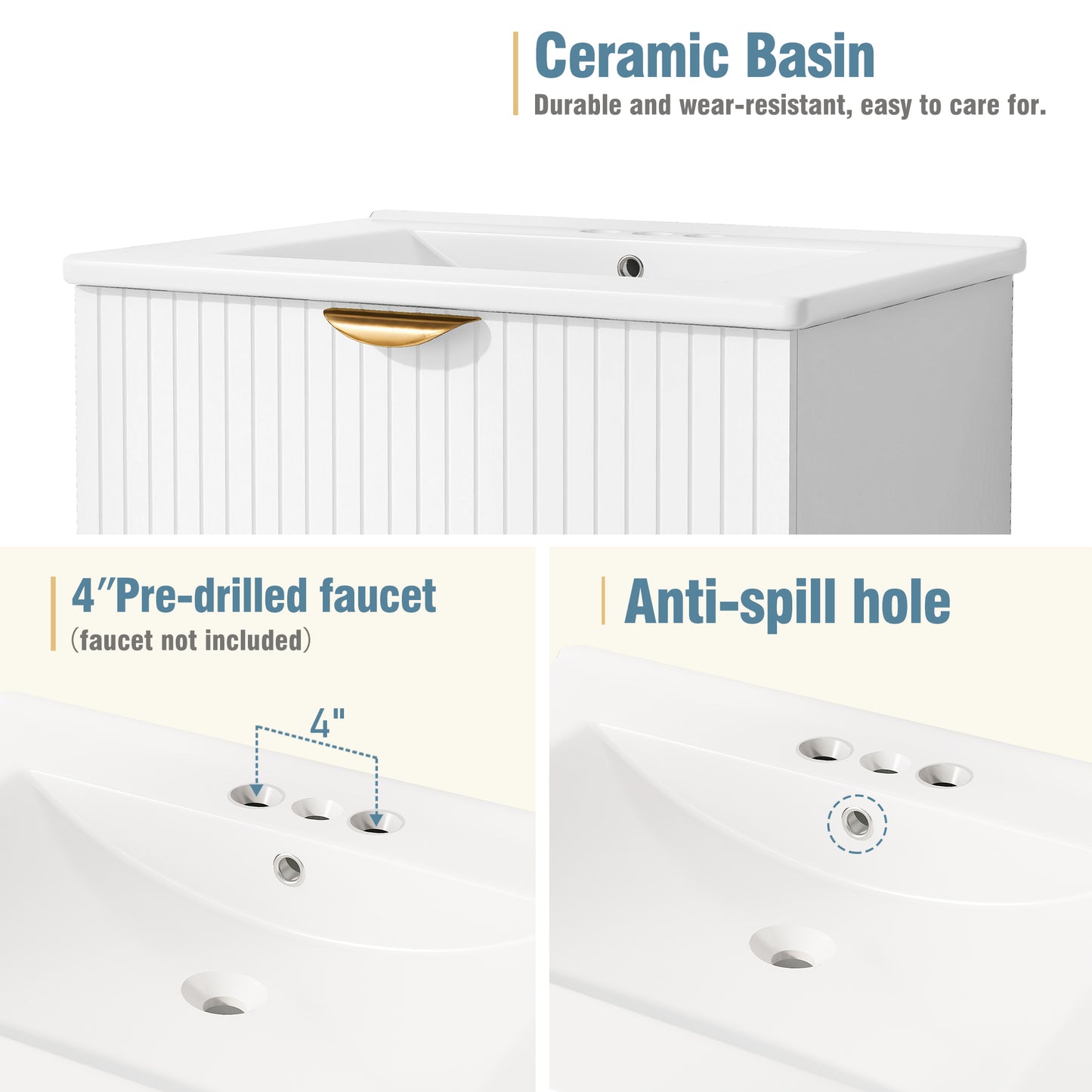 Vimora™ - Modern 24-Inch White Wall-Mounted Bathroom Vanity with 2 Drawers