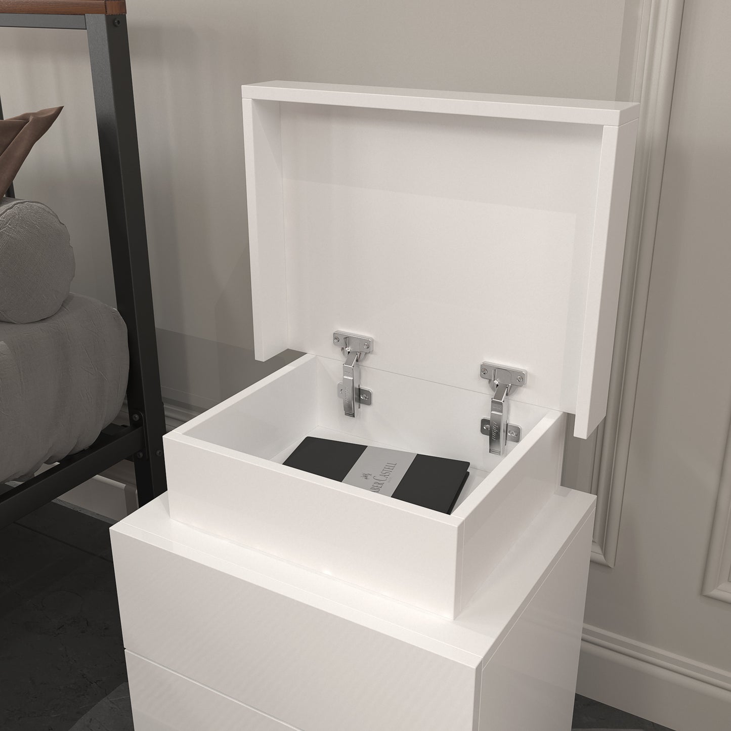 Vimora™ - Modern White Nightstand with 2 Drawers & LED Lights