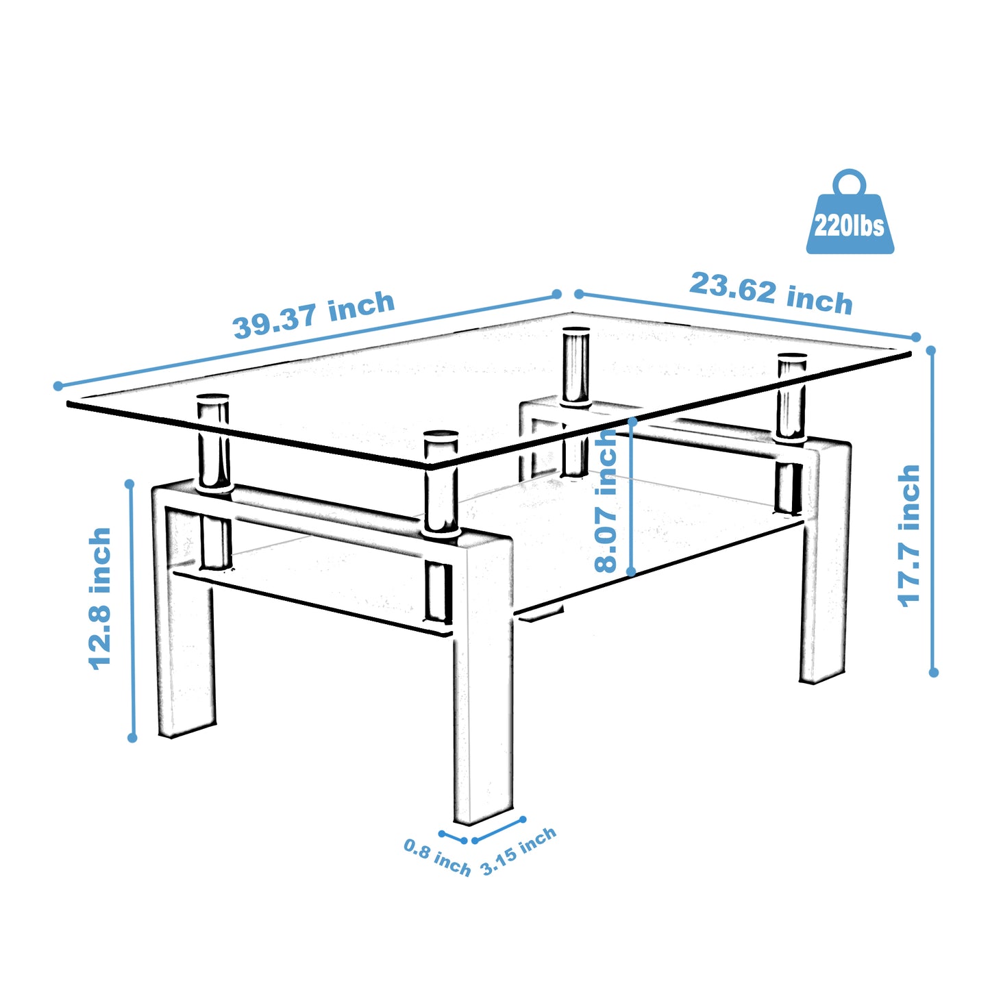 Vimora™ - Modern Rectangle Walnut Glass Coffee Table with Double Layer Storage