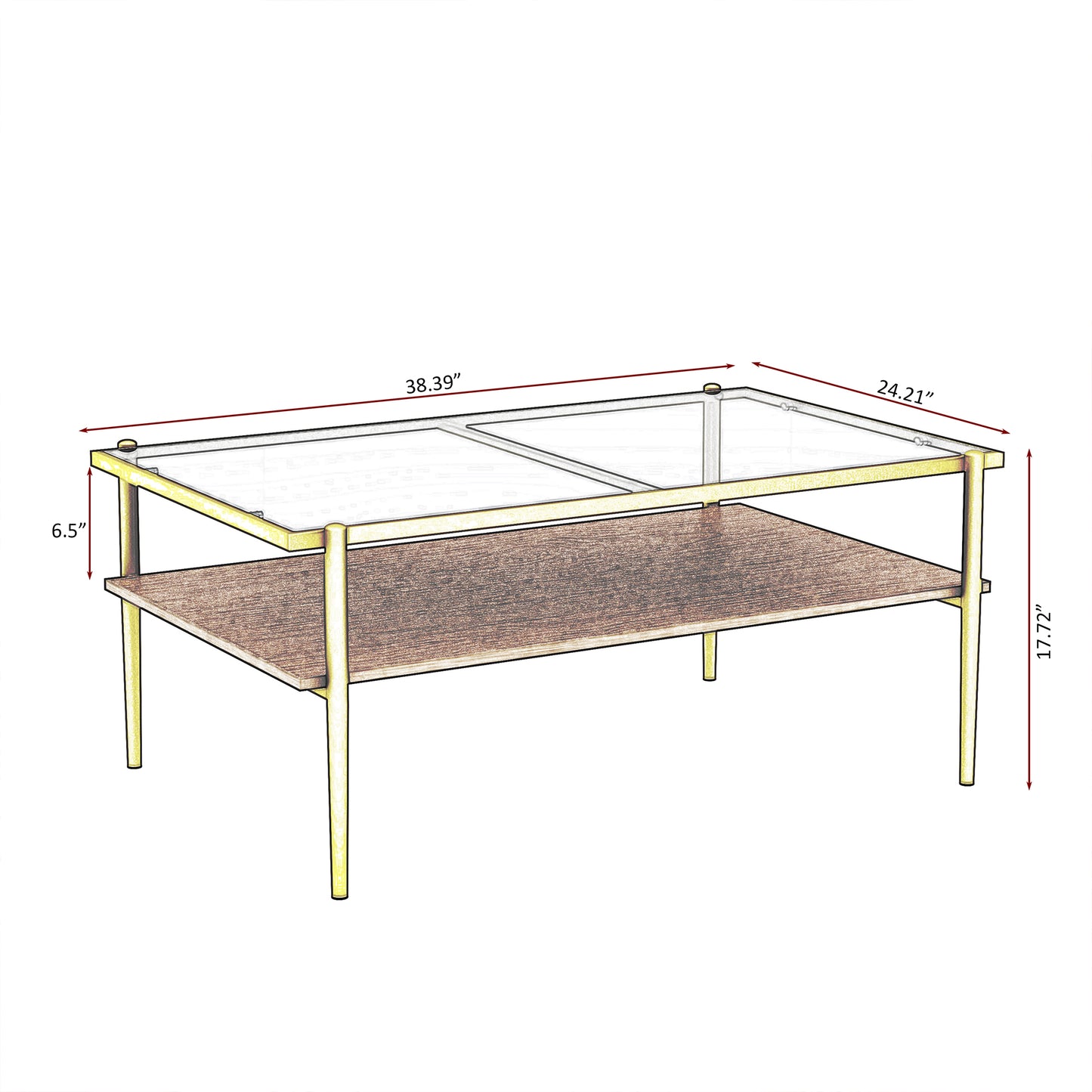 Lena™️ - Rectangle Coffee Table with Gray Glass Top and Golden Legs for Modern Living Rooms