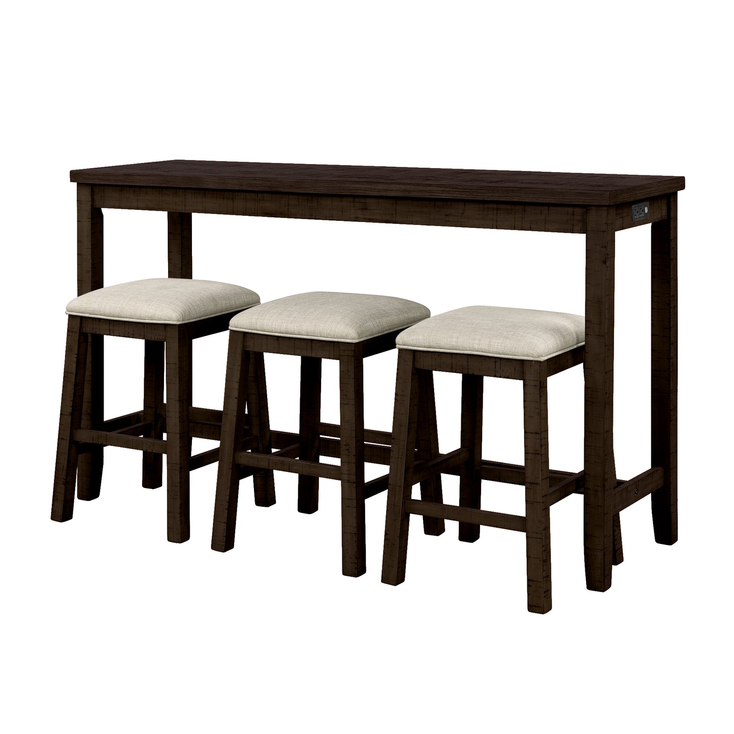 Vimora™ - Rustic Brown Counter Height Dining Set with Padded Stools and Built-in Charging