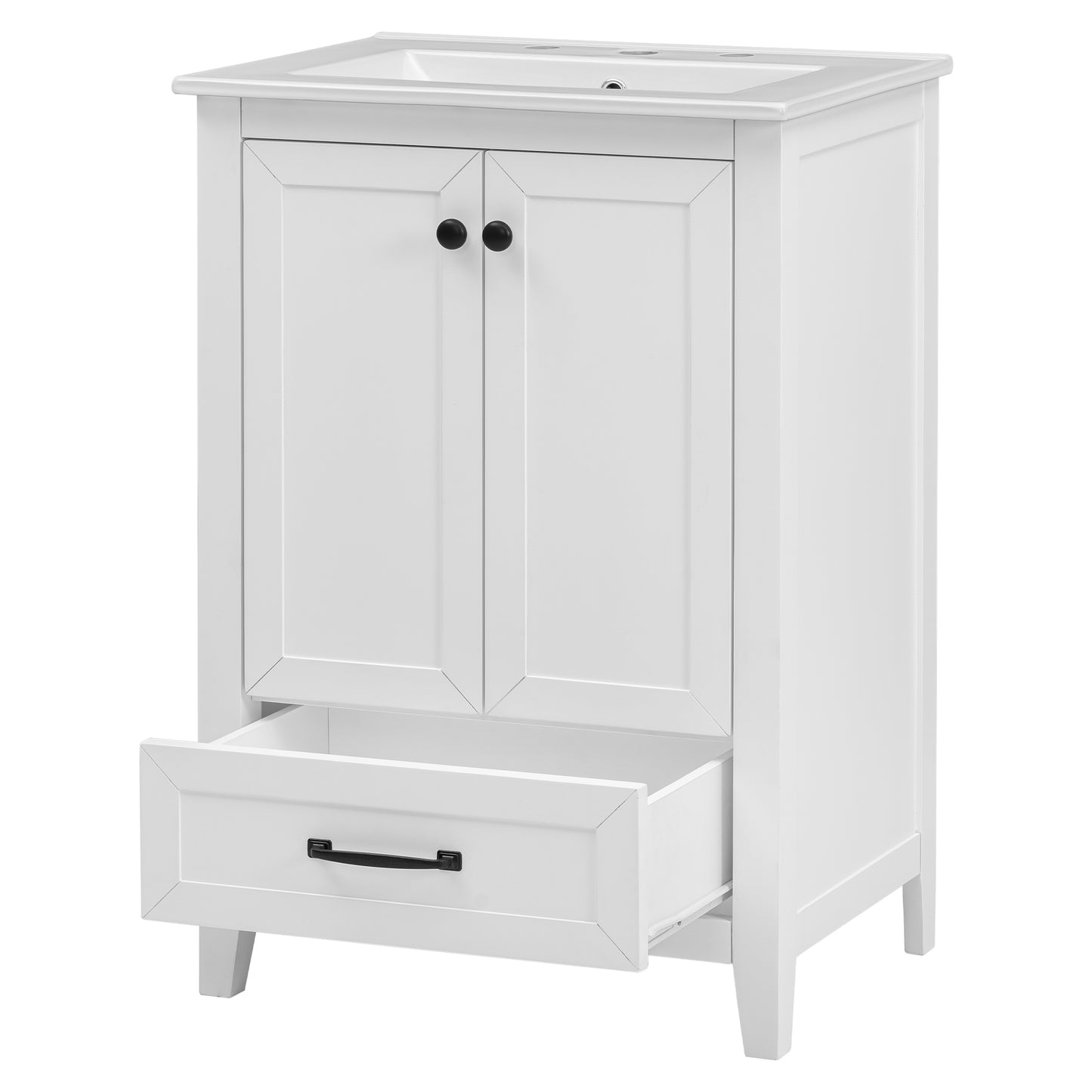 Vimora™ - 24" White Bathroom Vanity with Sink, Solid Wood & MDF, Ample Storage, Modern Design