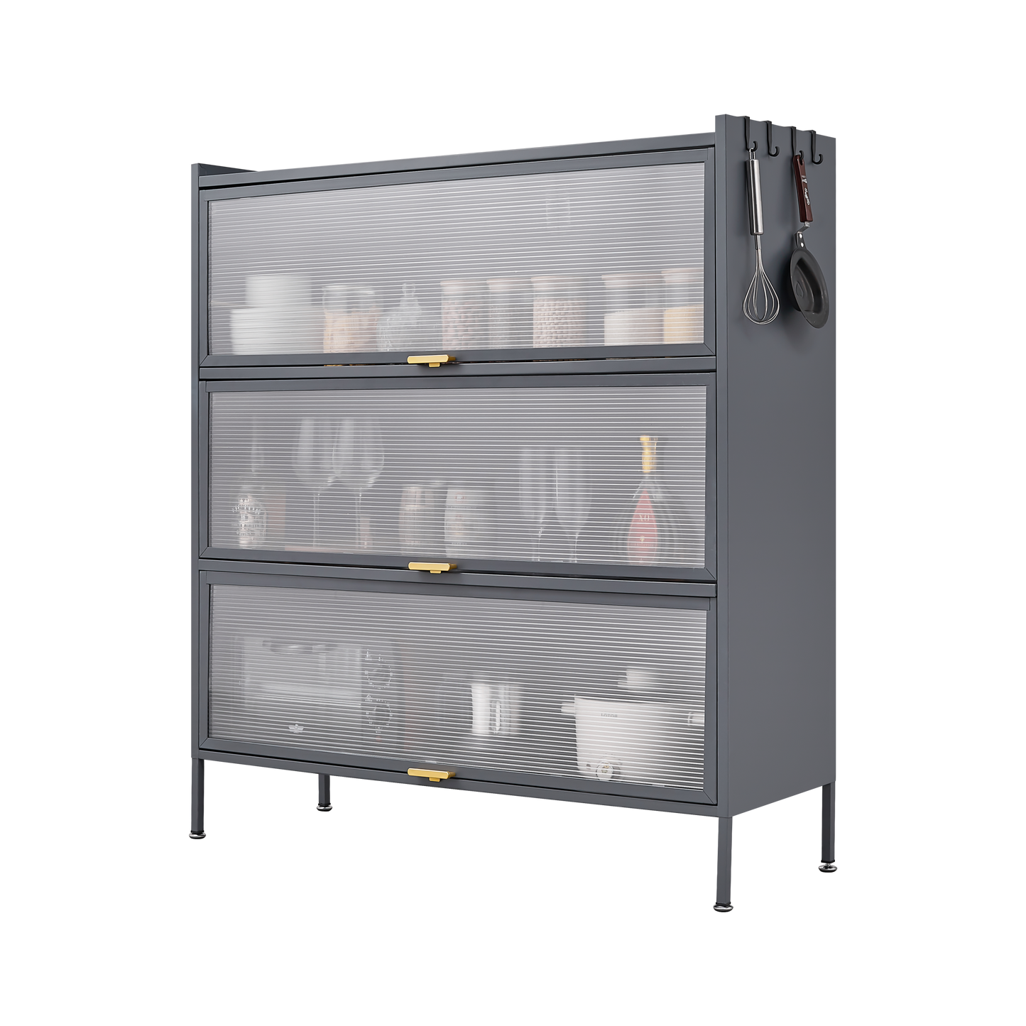 Vimora™ - 3 Tier Metal Pantry Storage Cabinet with Microwave Rack & Adjustable Hooks