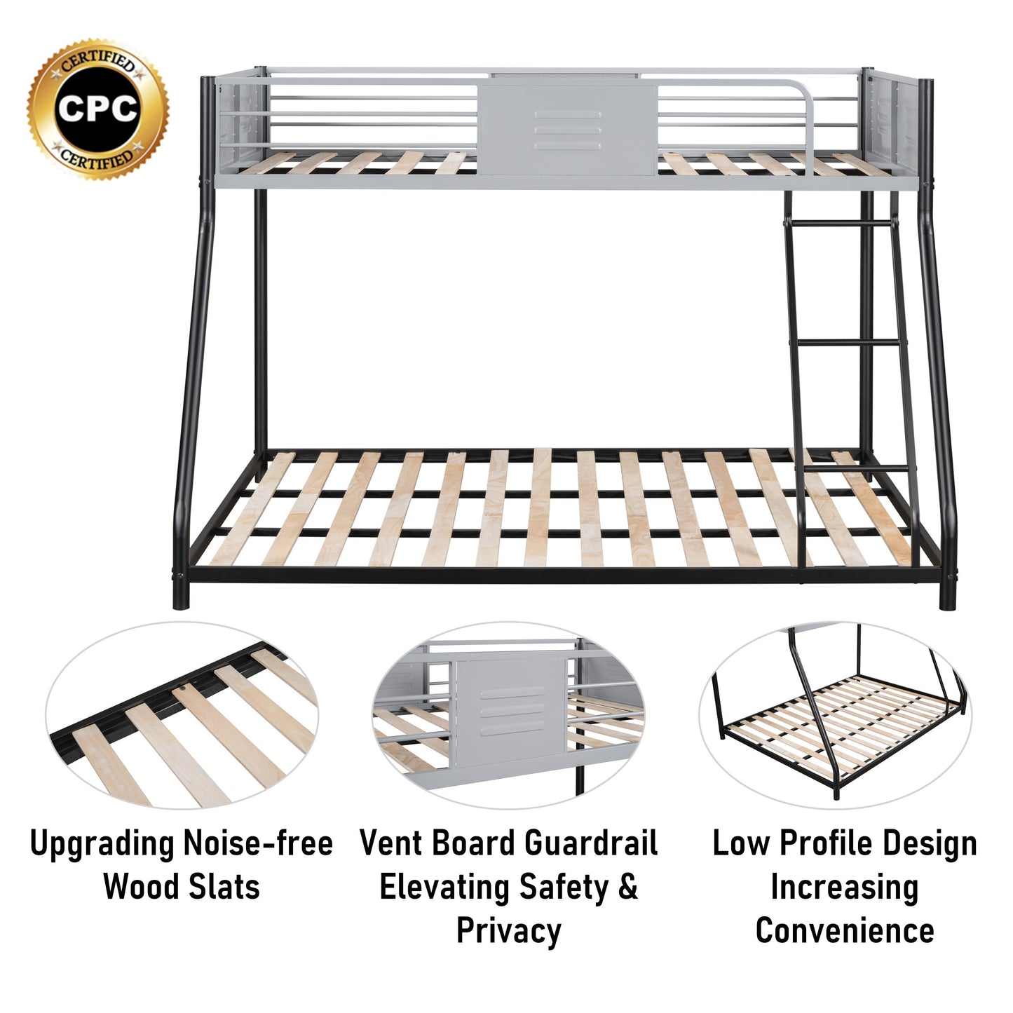 Vimora™ - Heavy-Duty Twin Over Full Bunk Bed with Noise Reduction and Safety Guardrails