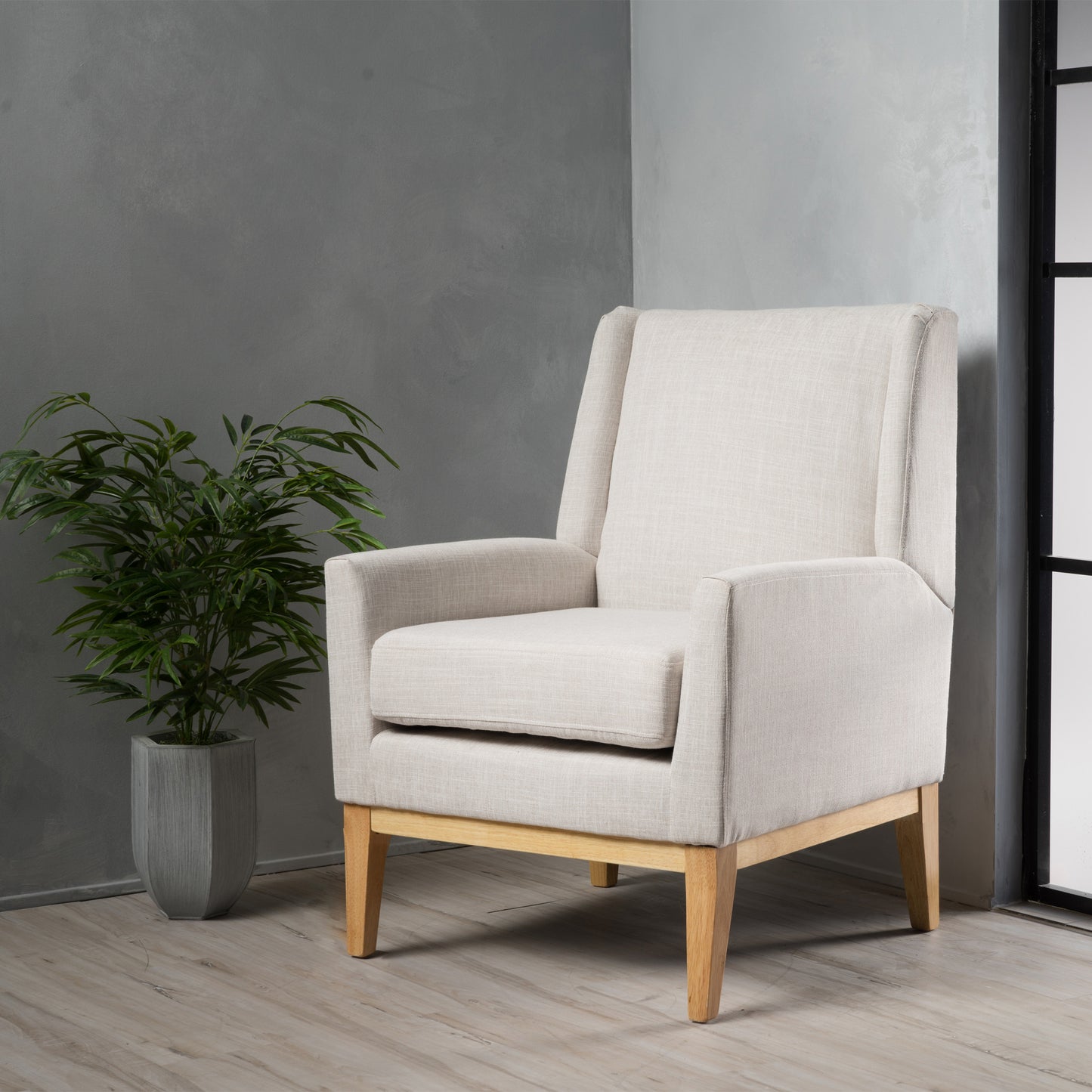 Vimora™ - Mid Century Beige Fabric Accent Chair
