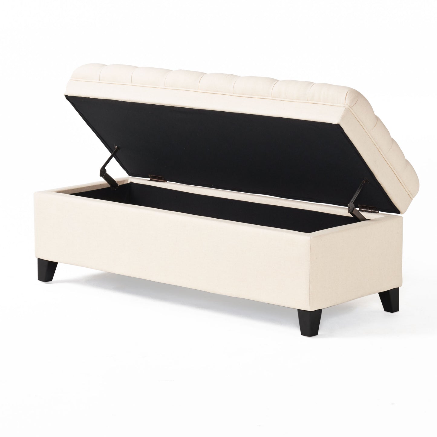 Vimora™ - Contemporary Beige Storage Ottoman with Button-Tufted Design