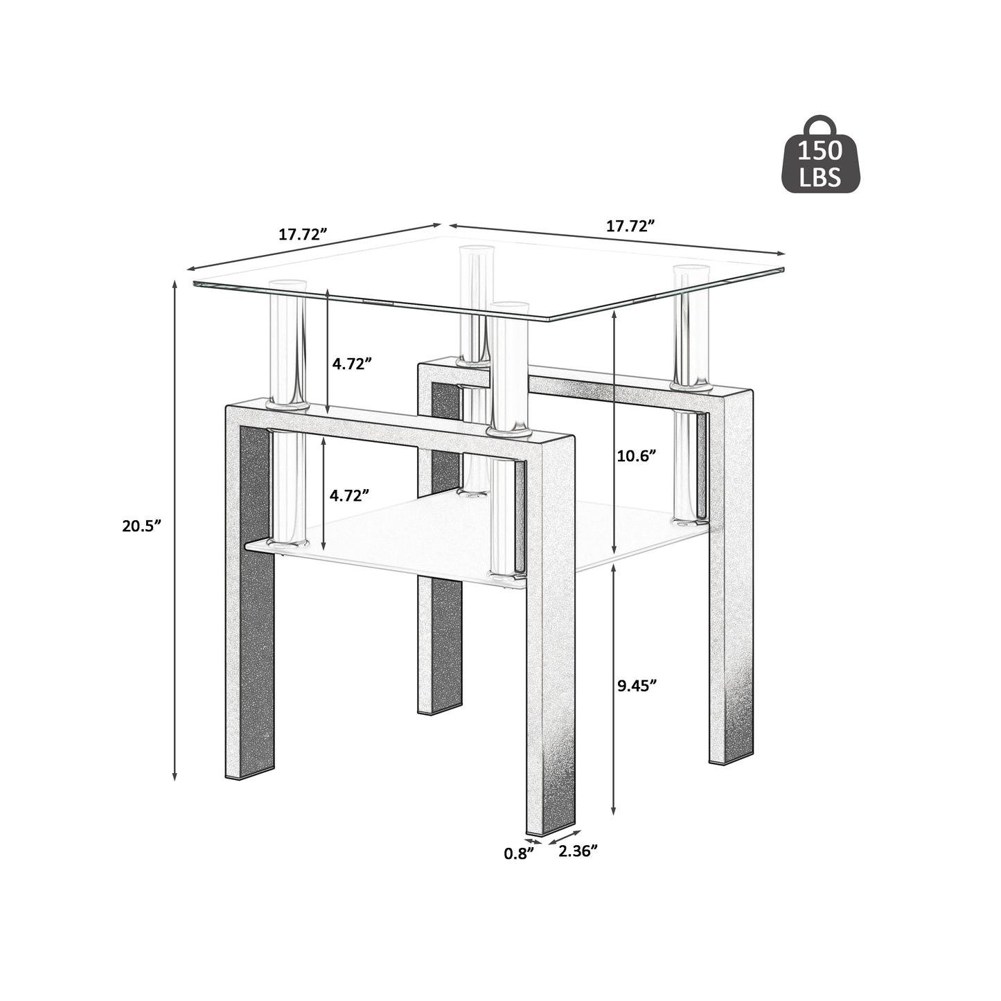 Liam™️ - Modern Tempered Glass Square Coffee Table for Living Room - Transparent/Black
