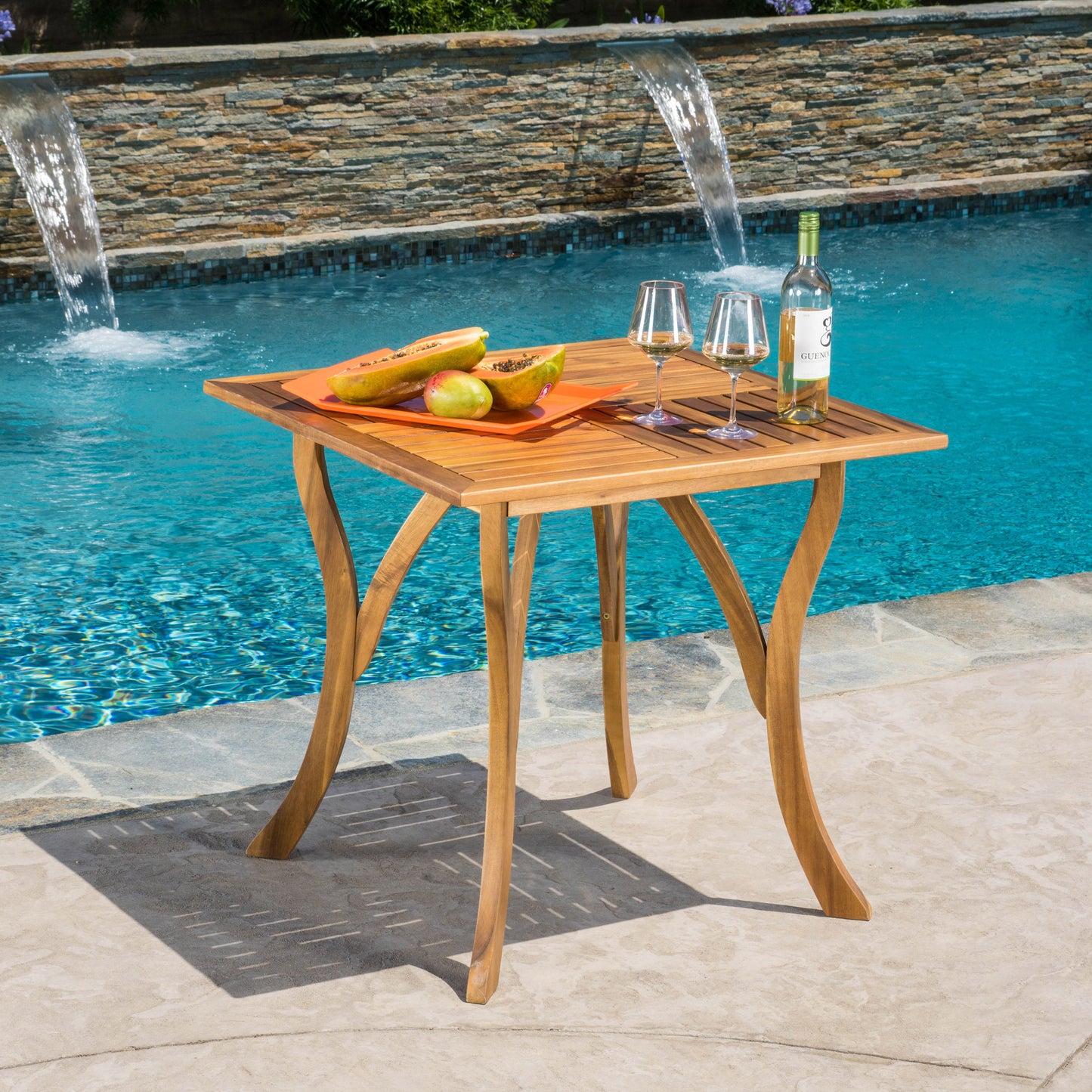 Teak-Finished 31.5'' Square Acacia Wood Outdoor Table for Stylish Patios