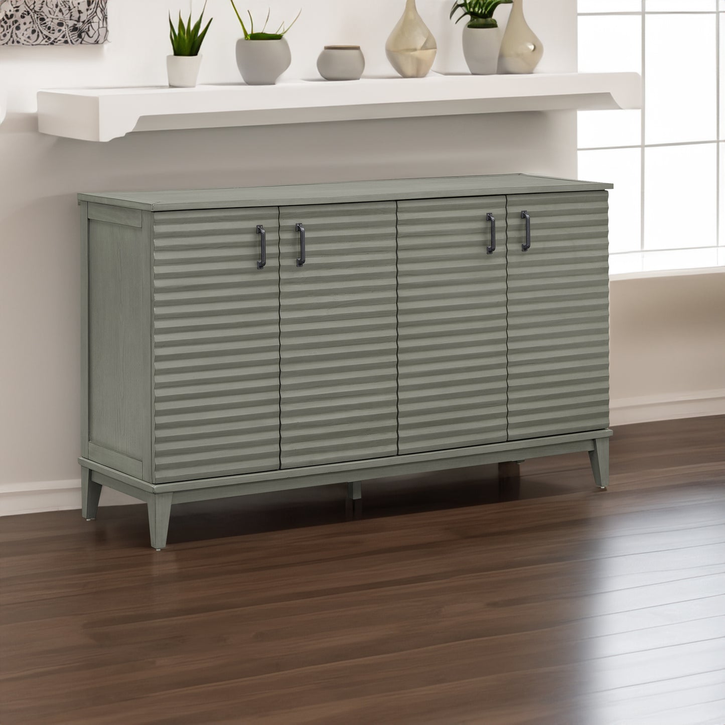 Vimora™ - Antique Gray 4-Door Sideboard with Adjustable Shelves and Metal Handles