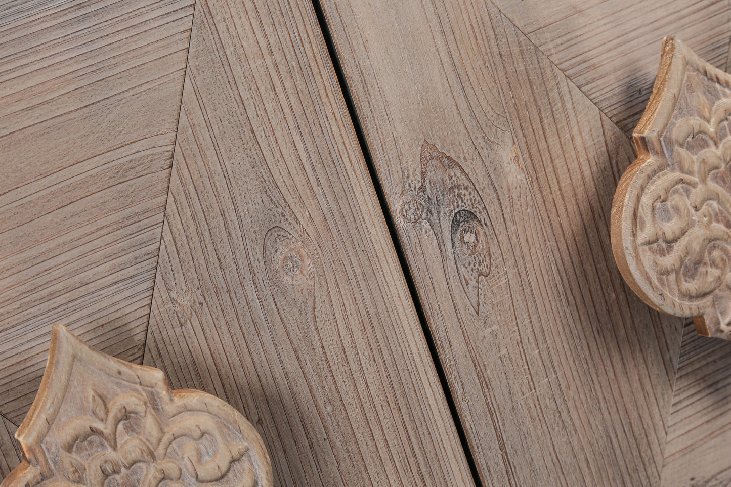 Vimora™ - Antique Four Door Cabinet with Carved Flower Handles