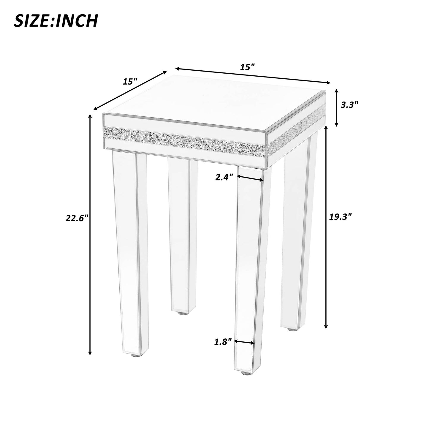 Vimora™ - Modern Glass Mirrored Silver End Table with Adjustable Height Legs