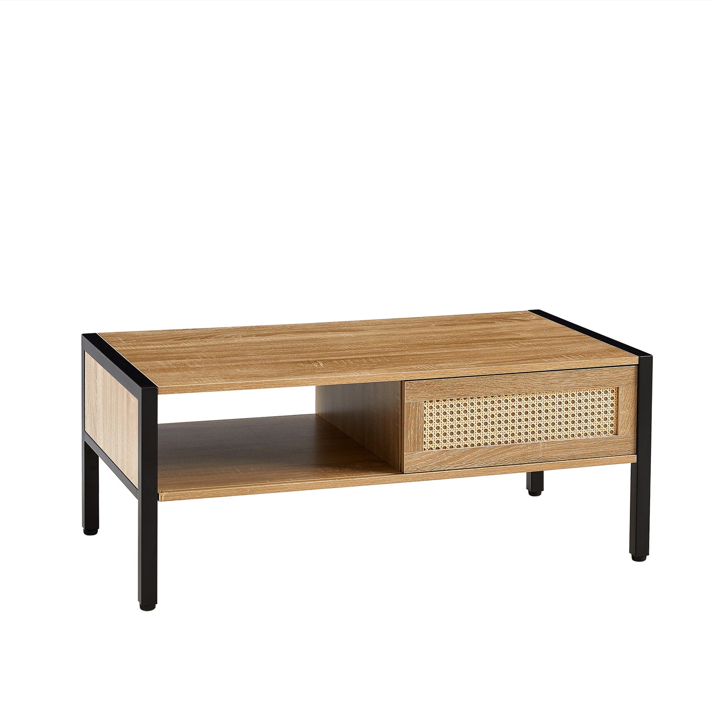 Luca™️ - Modern Rattan Coffee Table with Sliding Door Storage and Metal Legs