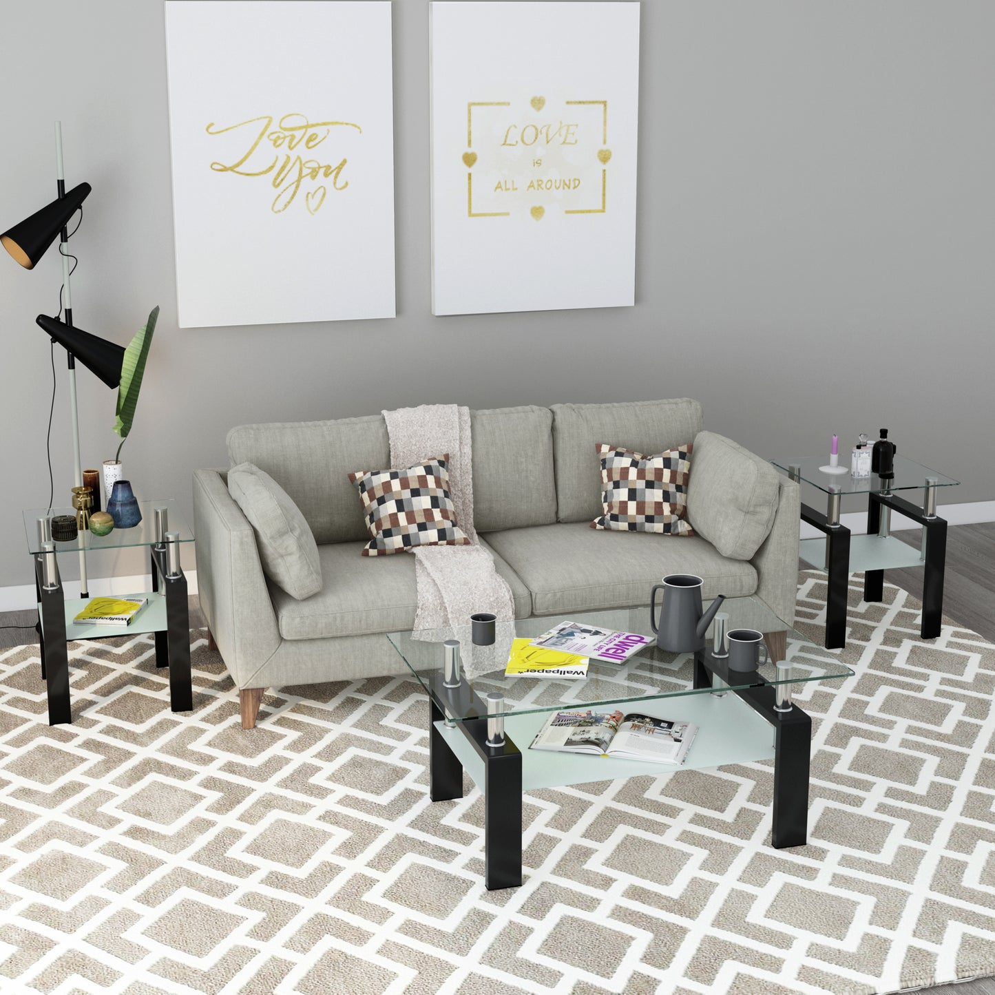 Vimora™ - Modern Tempered Glass Square Coffee Table (Set of 2)