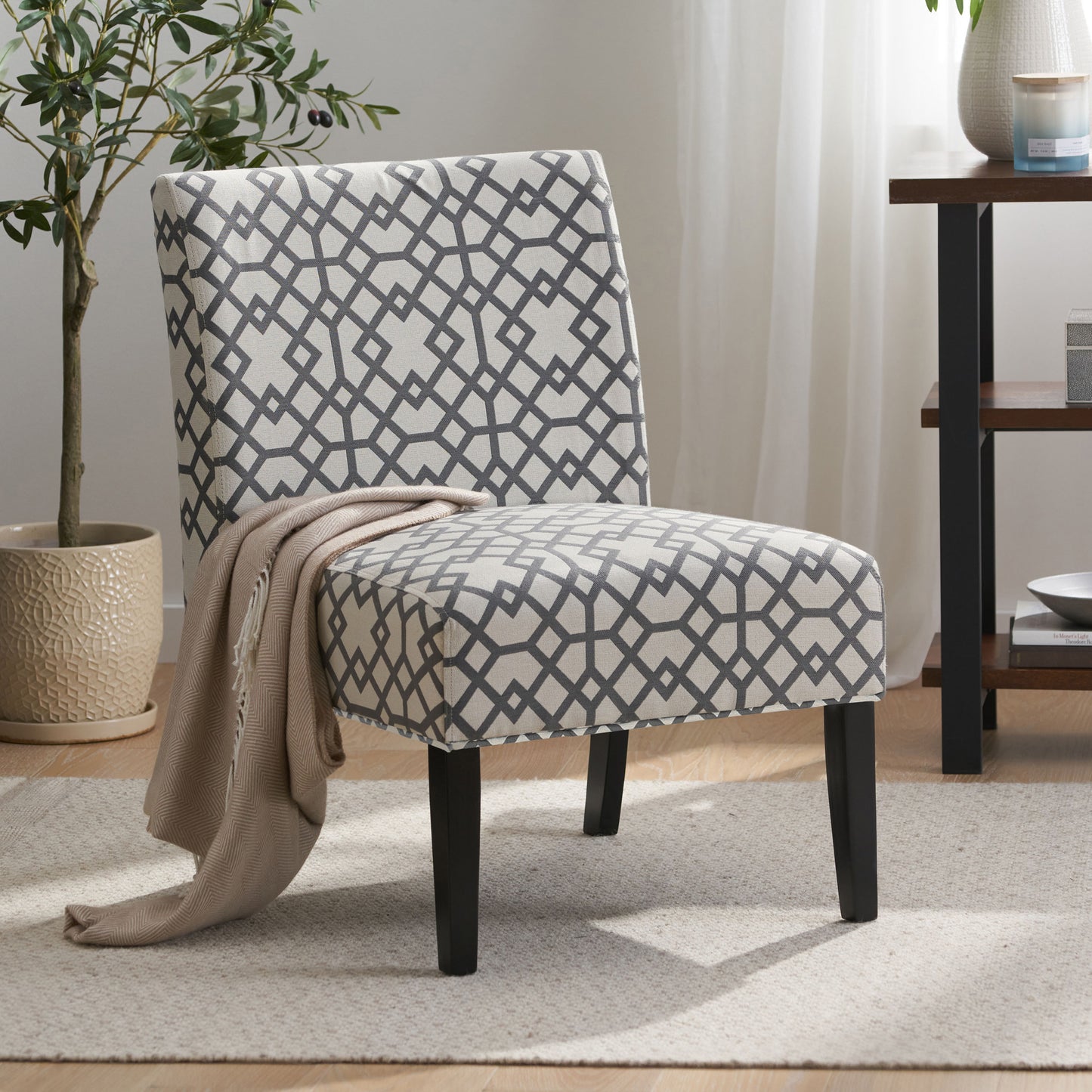Vimora™ - Contemporary Grey and Ivory Upholstered Accent Chair with Tapered Legs