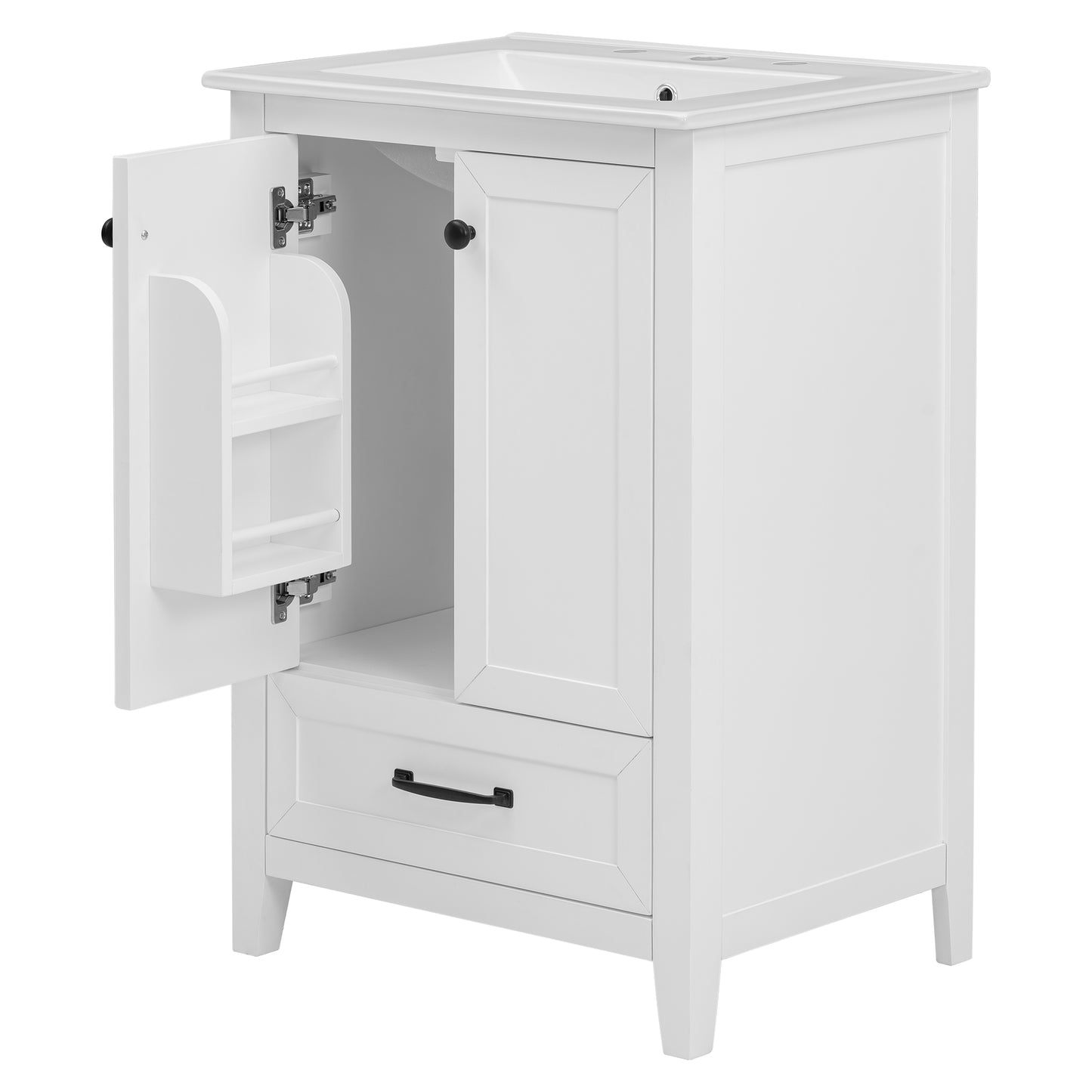 Vimora™ - 24" White Bathroom Vanity with Sink, Solid Wood & MDF, Ample Storage, Modern Design