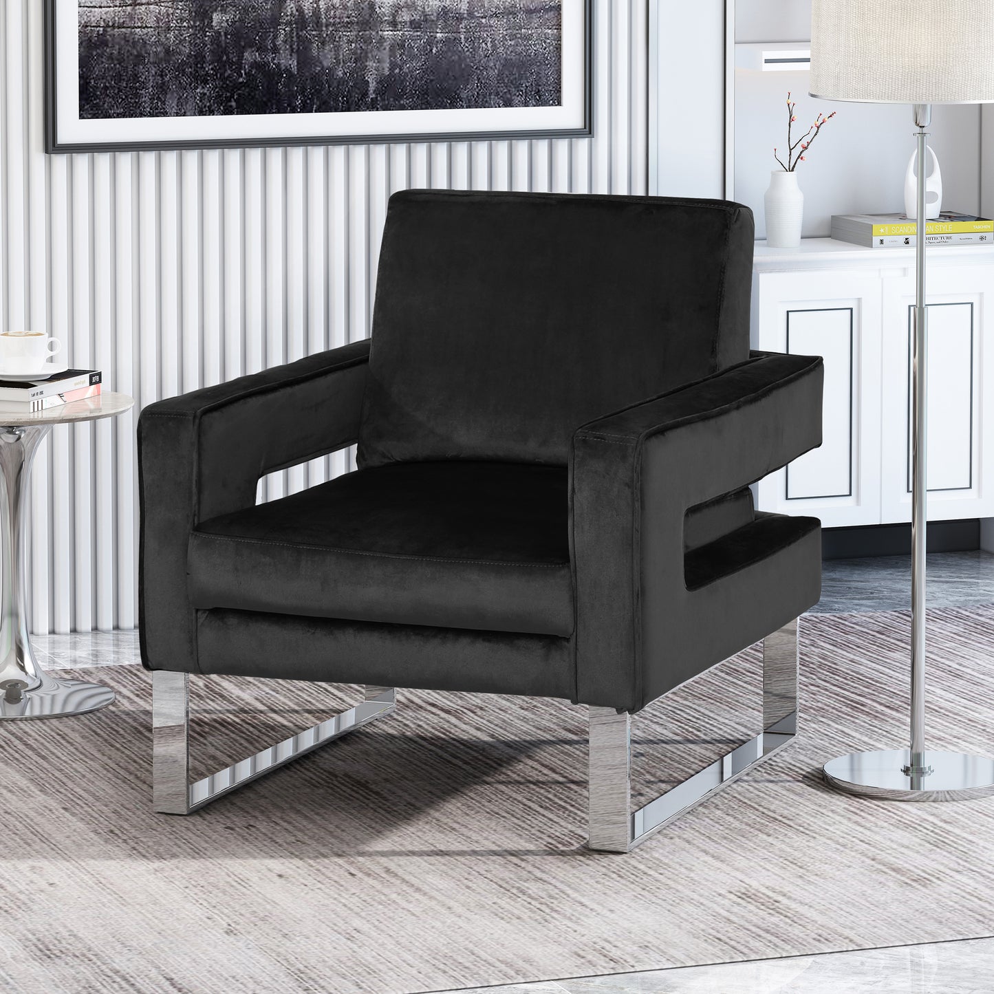 Franklin™ - Modern Velvet Club Chair with Geometric Design and Silver Accents