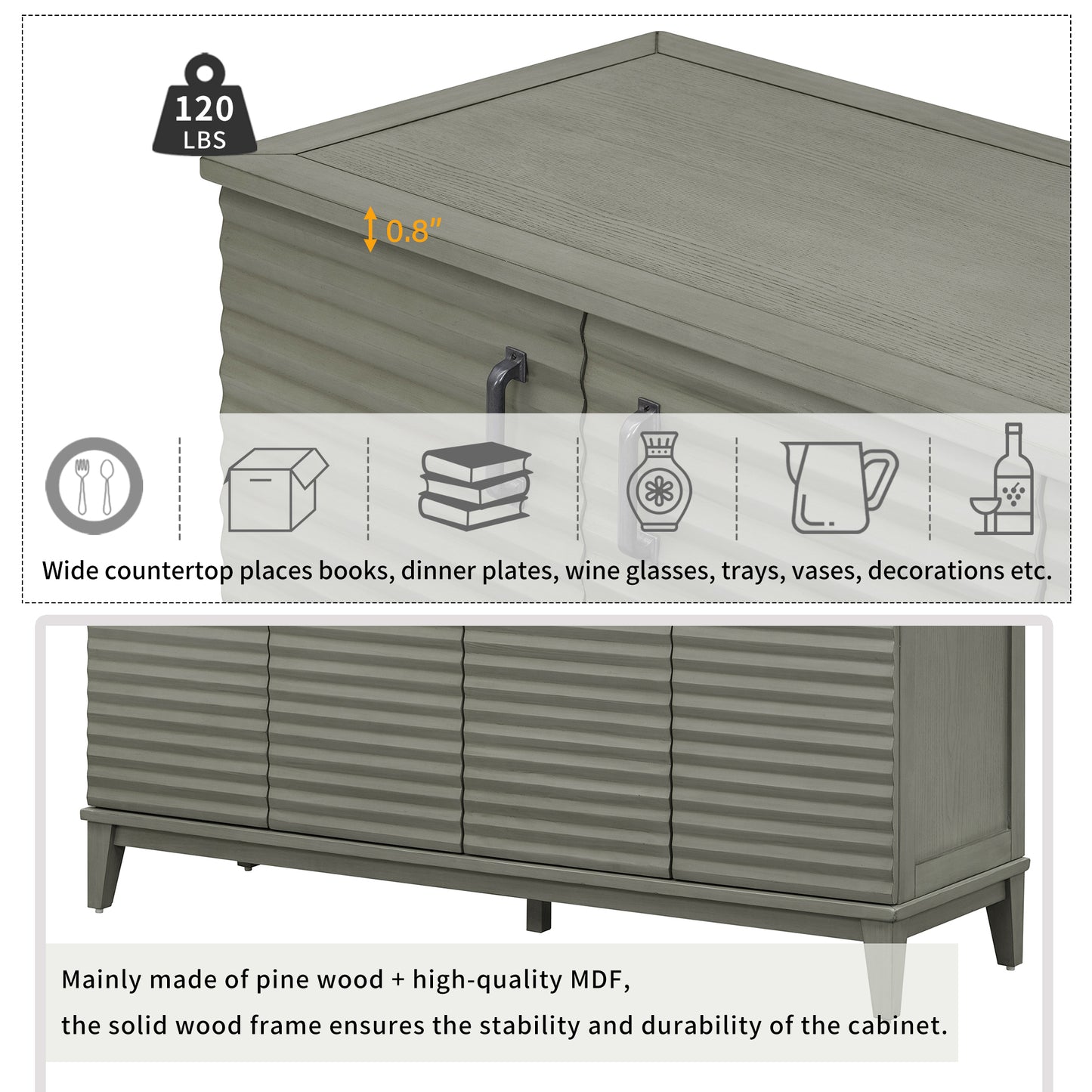 Vimora™ - Antique Gray 4-Door Sideboard with Adjustable Shelves and Metal Handles