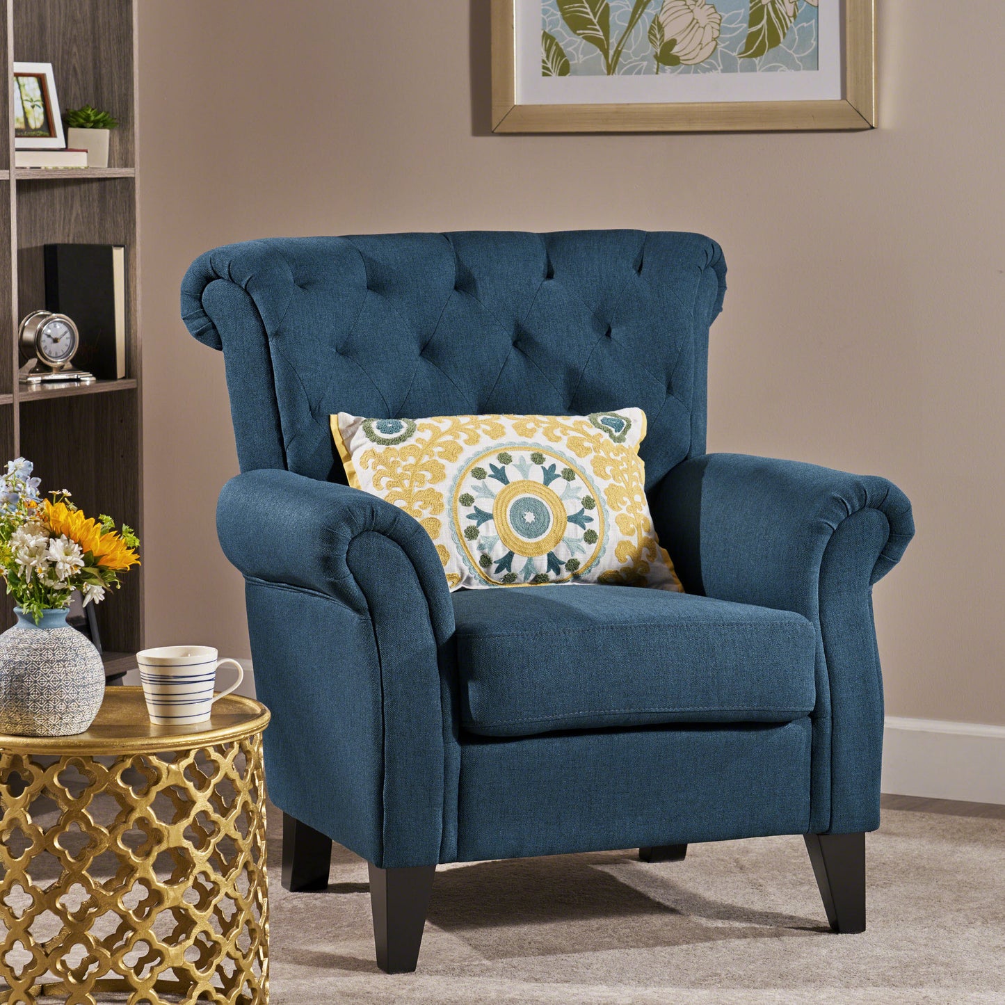 Vimora™ - Springfield Tufted Navy Blue Fabric Club Chair with Nailhead Trim and Cushion