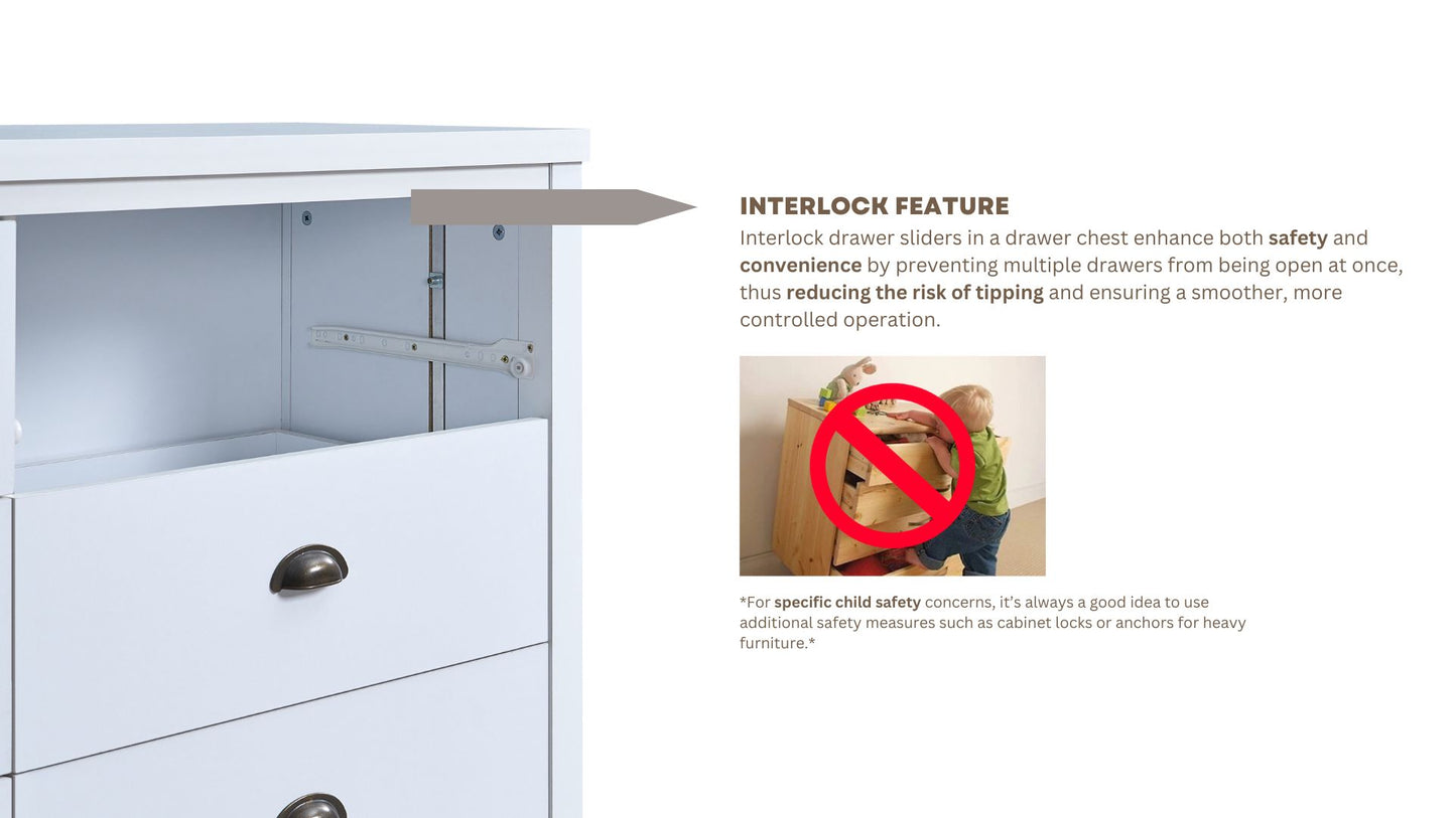 Vimora™ - Classic White 6-Drawer Dresser with Interlocking Function and Easy Assembly