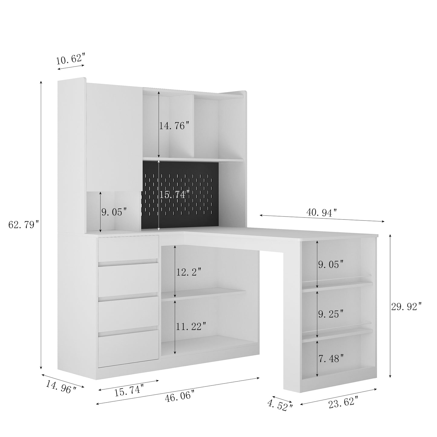 Vimora™ - L-Shaped Office Desk with Charger, Bookshelf, LED Lights & Storage Space