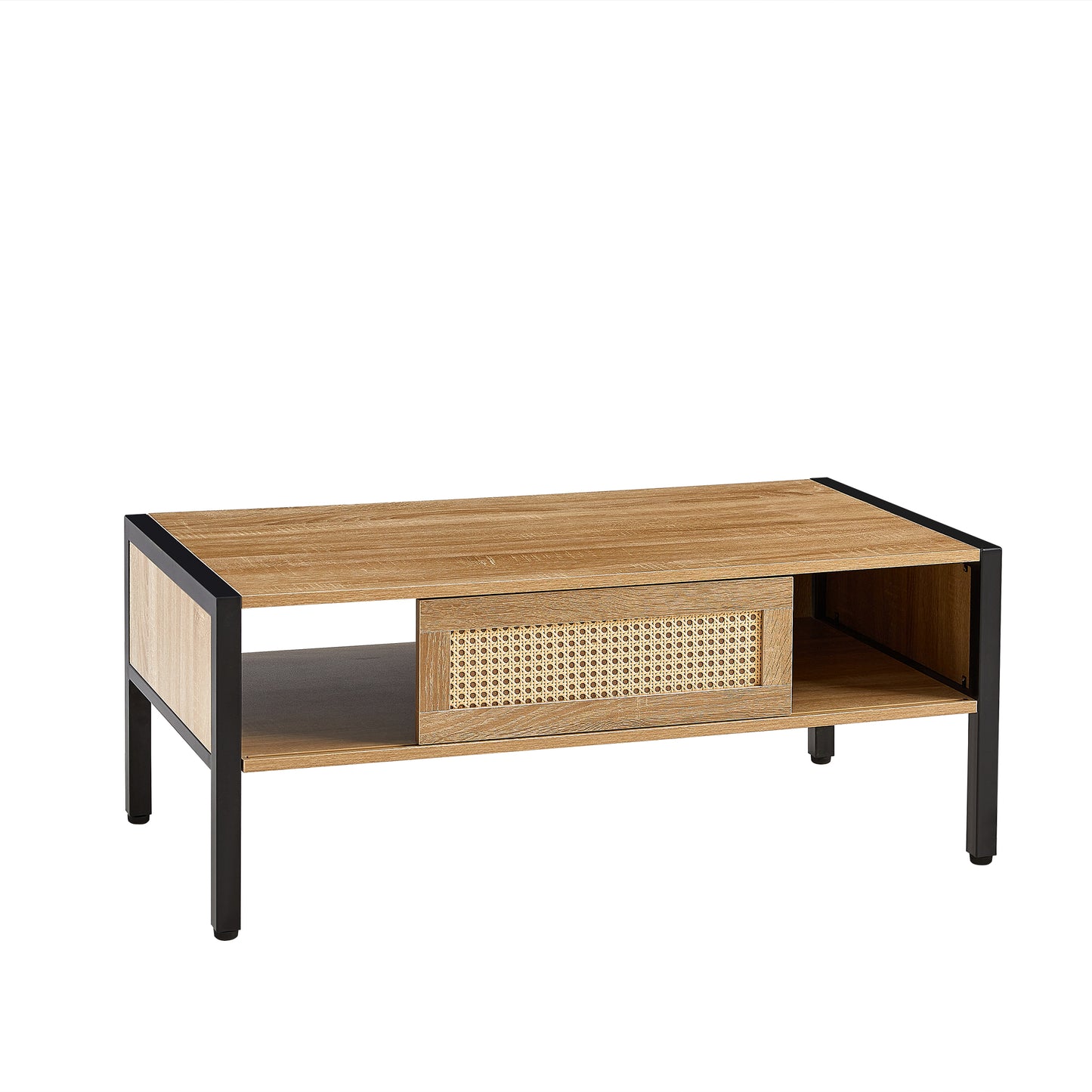 Luca™️ - Modern Rattan Coffee Table with Sliding Door Storage and Metal Legs