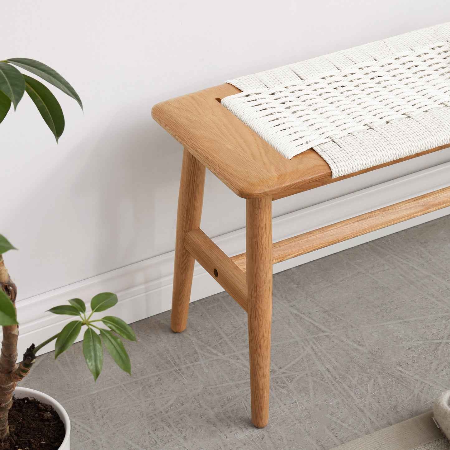 Vimora™ - Natural Oak Wood Versatile Dining Bench with Woven Cane Seat