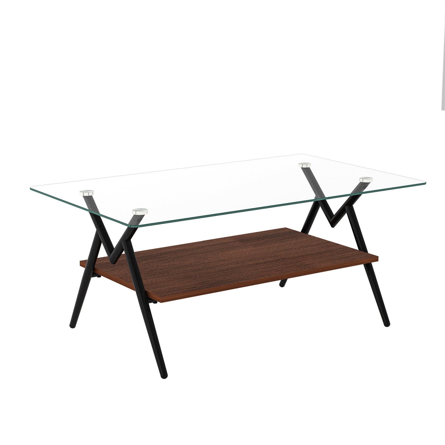 Freja™️ - Rectangle Coffee Table with Tempered Glass Top and Black Metal Legs