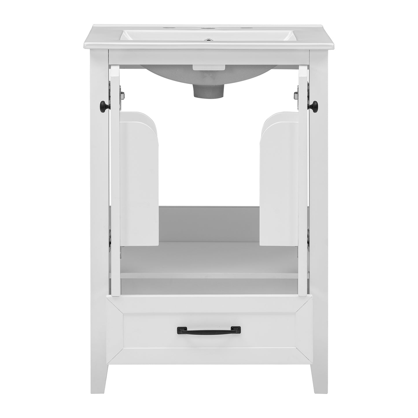 Vimora™ - 24" White Bathroom Vanity with Sink, Solid Wood & MDF, Ample Storage, Modern Design