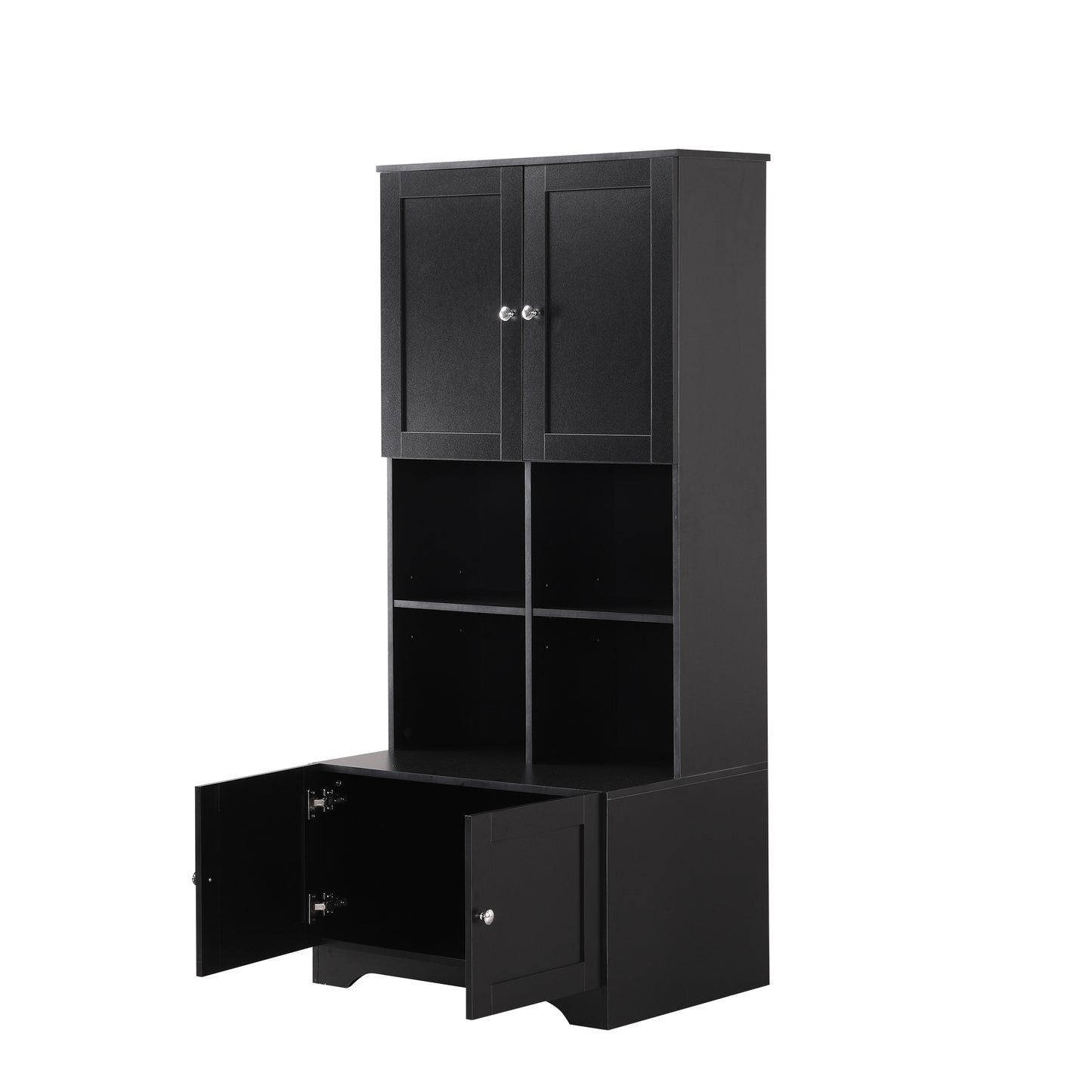 Vimora™ - Tall Black Bathroom Storage Cabinet with 4 Doors & Adjustable Shelves