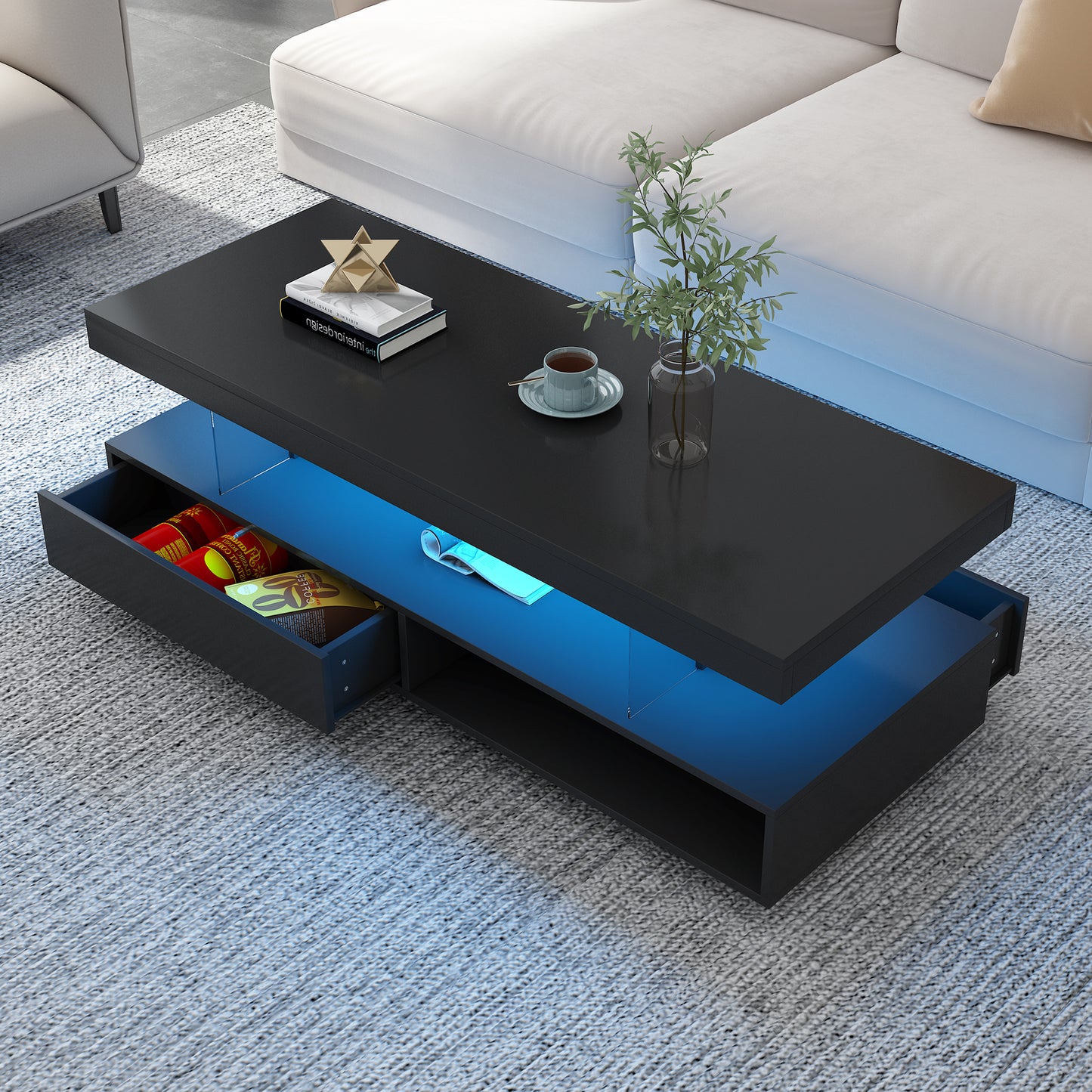 Vimora™ - Modern LED Coffee Table with Storage, 2 Drawers & Display Rack (Black)