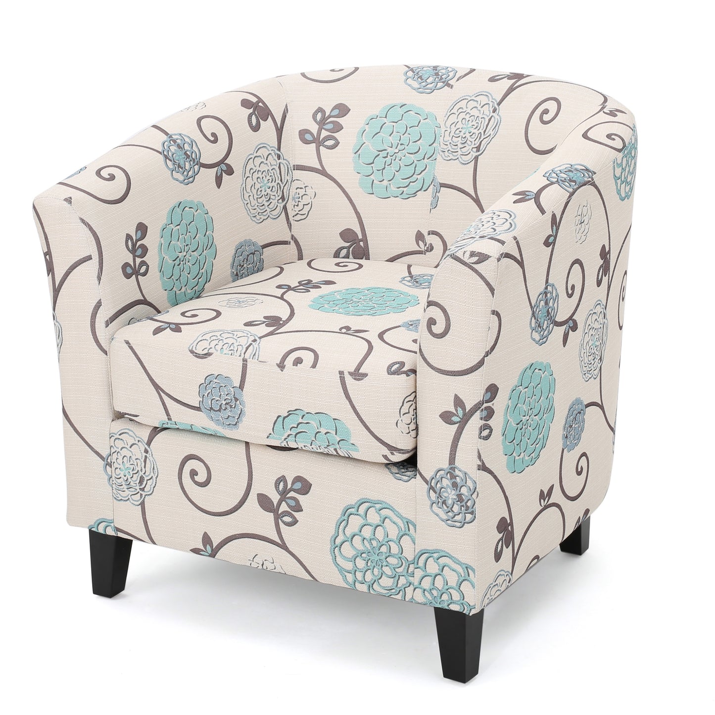 Vimora™ - White and Blue Fabric Club Chair with Birch Wood Legs