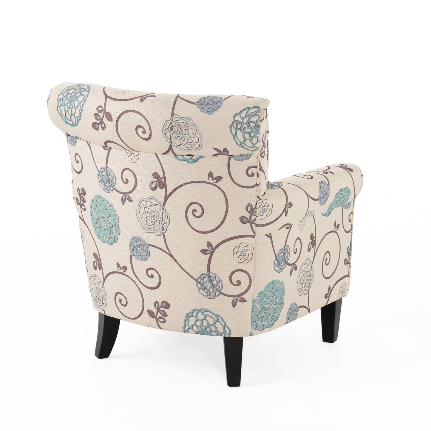 Vimora™ - Jasmine Club Chair in Blue Floral Fabric with Chic Rolled Armrests
