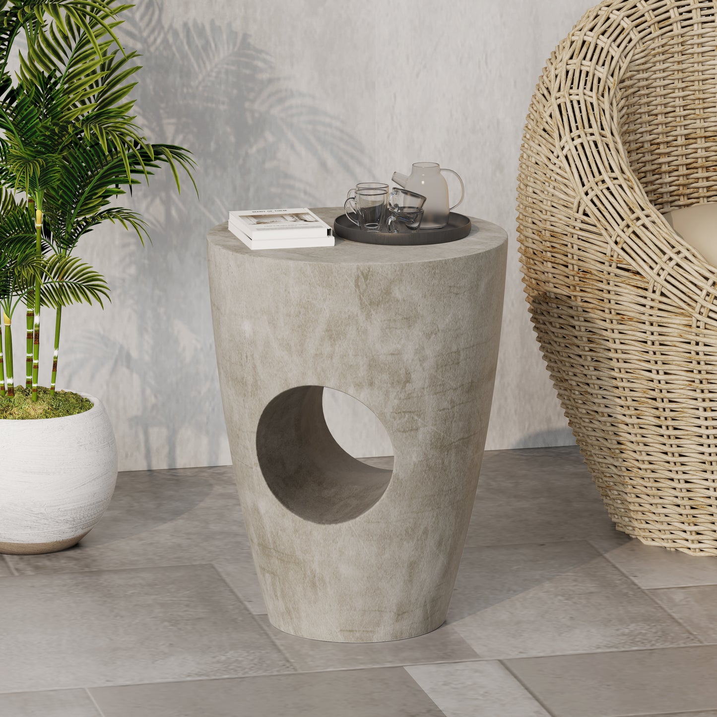 Sirius™ - Stylish Grey Magnesium Oxide Side Table for Outdoor Elegance