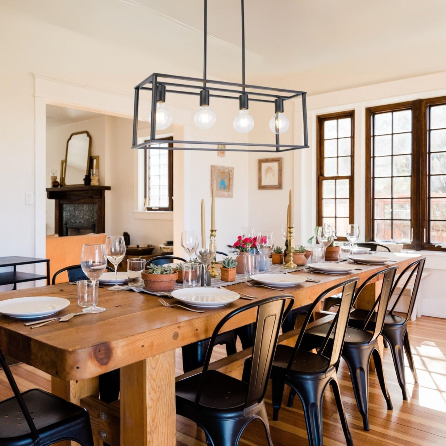 Vimora™ - Industrial Vintage 4-Light Black Pendant Chandelier with Open Cage Design