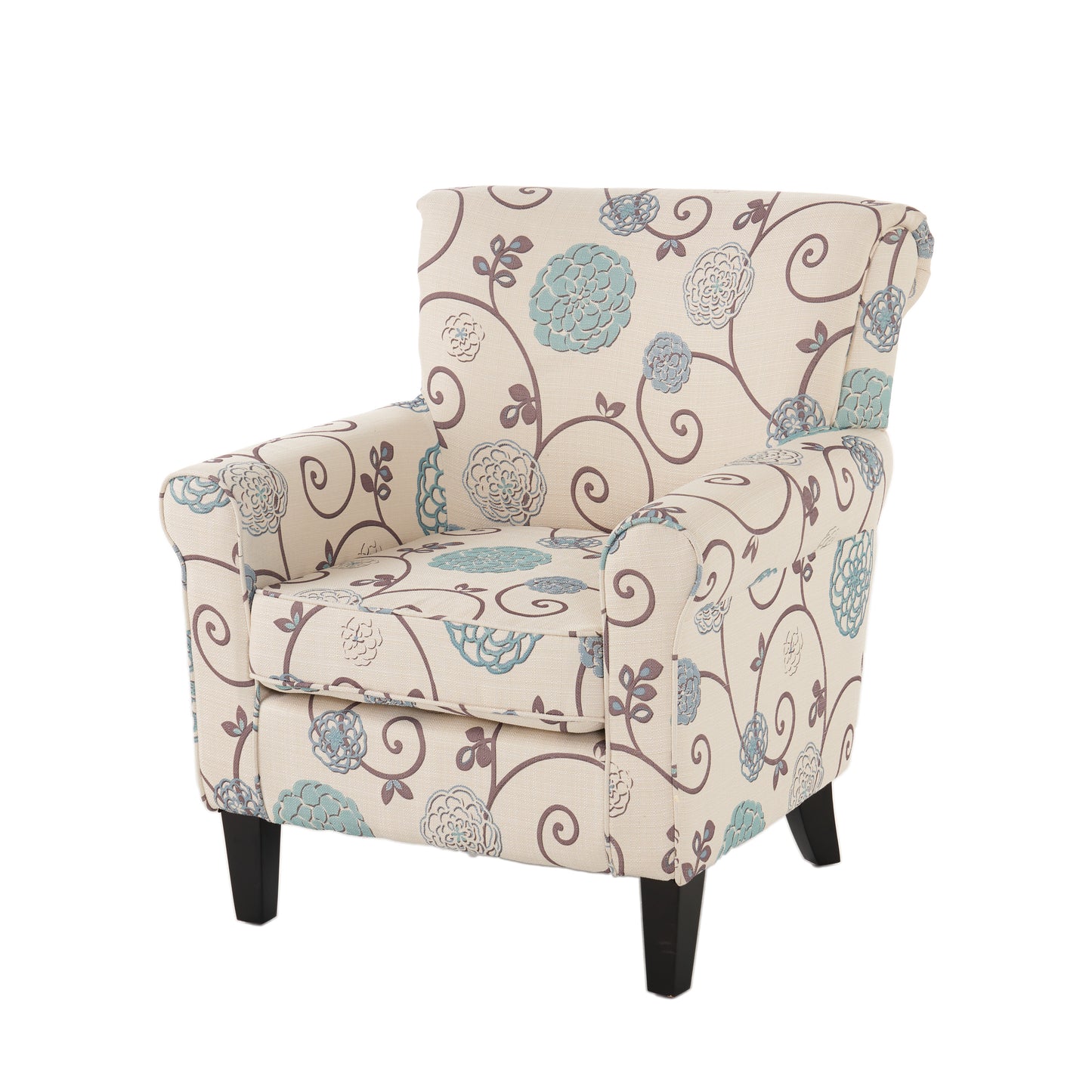 Vimora™ - Jasmine Club Chair in Blue Floral Fabric with Chic Rolled Armrests