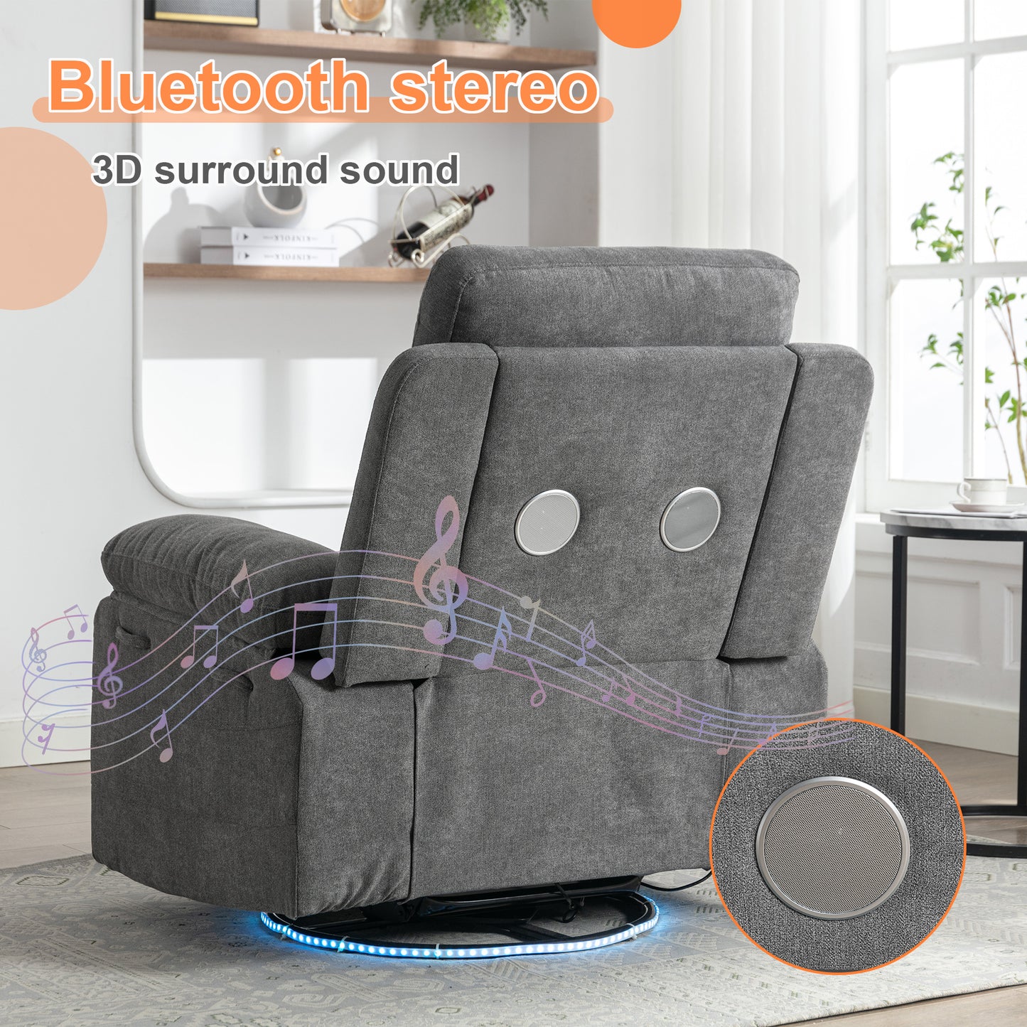 Vimora™ - Rotating Electric Recliner Lounge Chair with Bluetooth, LED Light & Adjustable Footrest