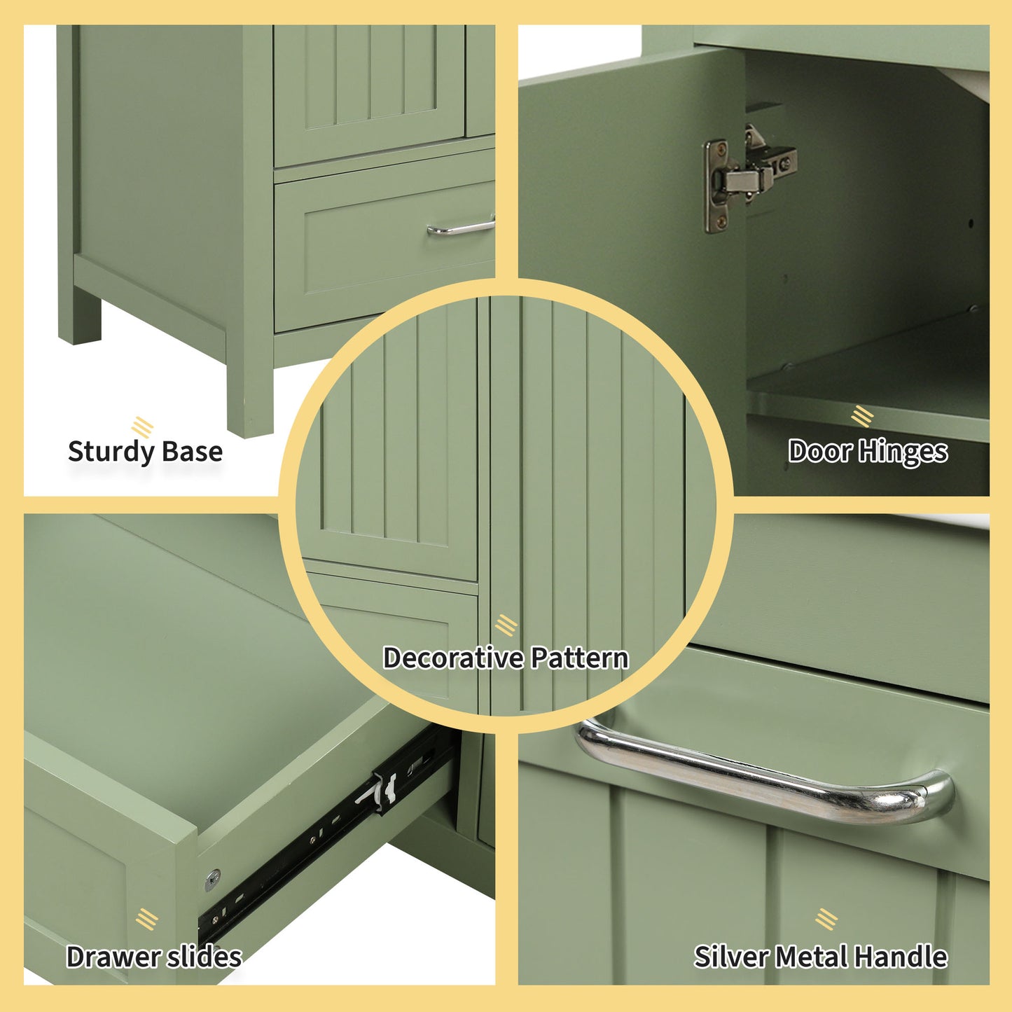Vimora™ - 36-Inch Green Bathroom Vanity with Sink, Solid Wood & MDF, Modern Design, Ample Storage