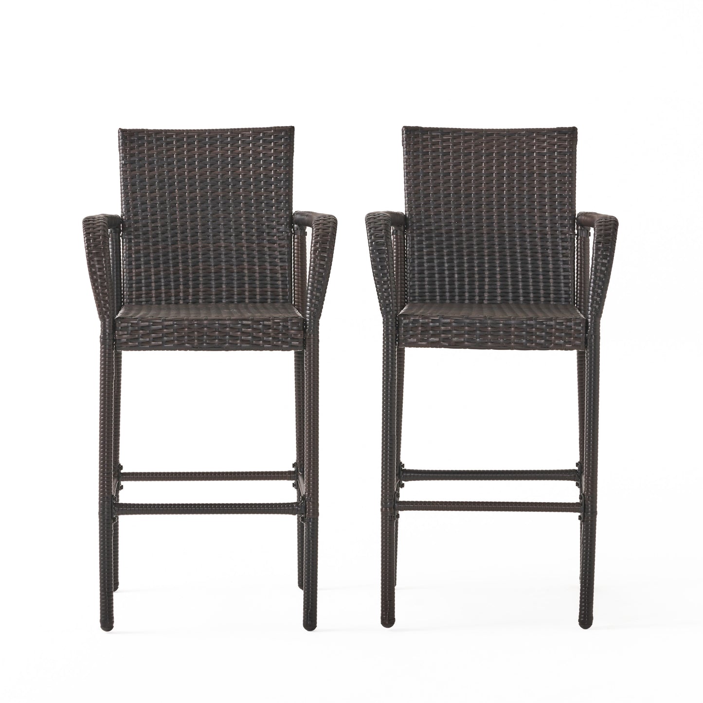 LITTLETON™ - Modern Outdoor Barstool Set with Faux Rattan and Iron Frame
