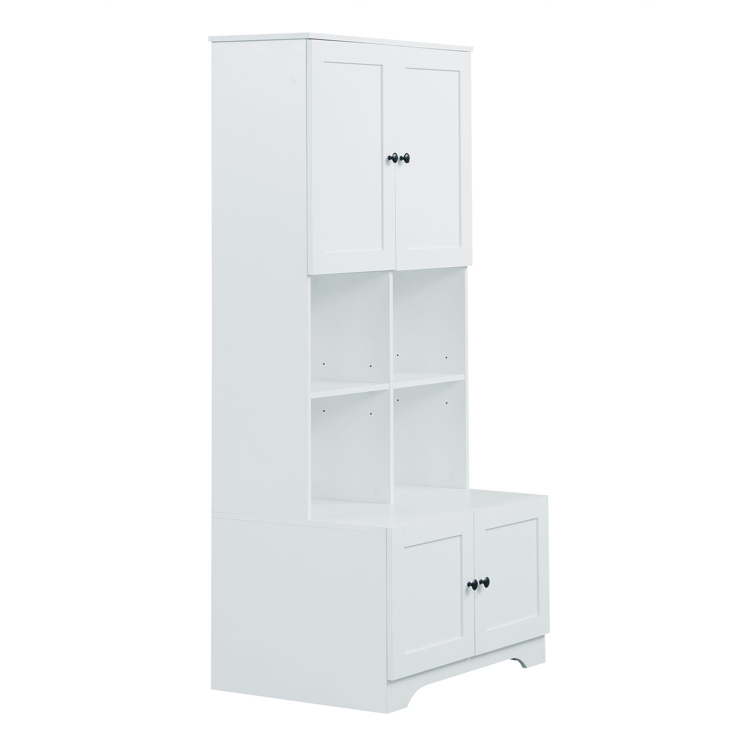 Vimora™ - Tall White Bathroom Storage Cabinet with 4 Doors and Adjustable Shelves