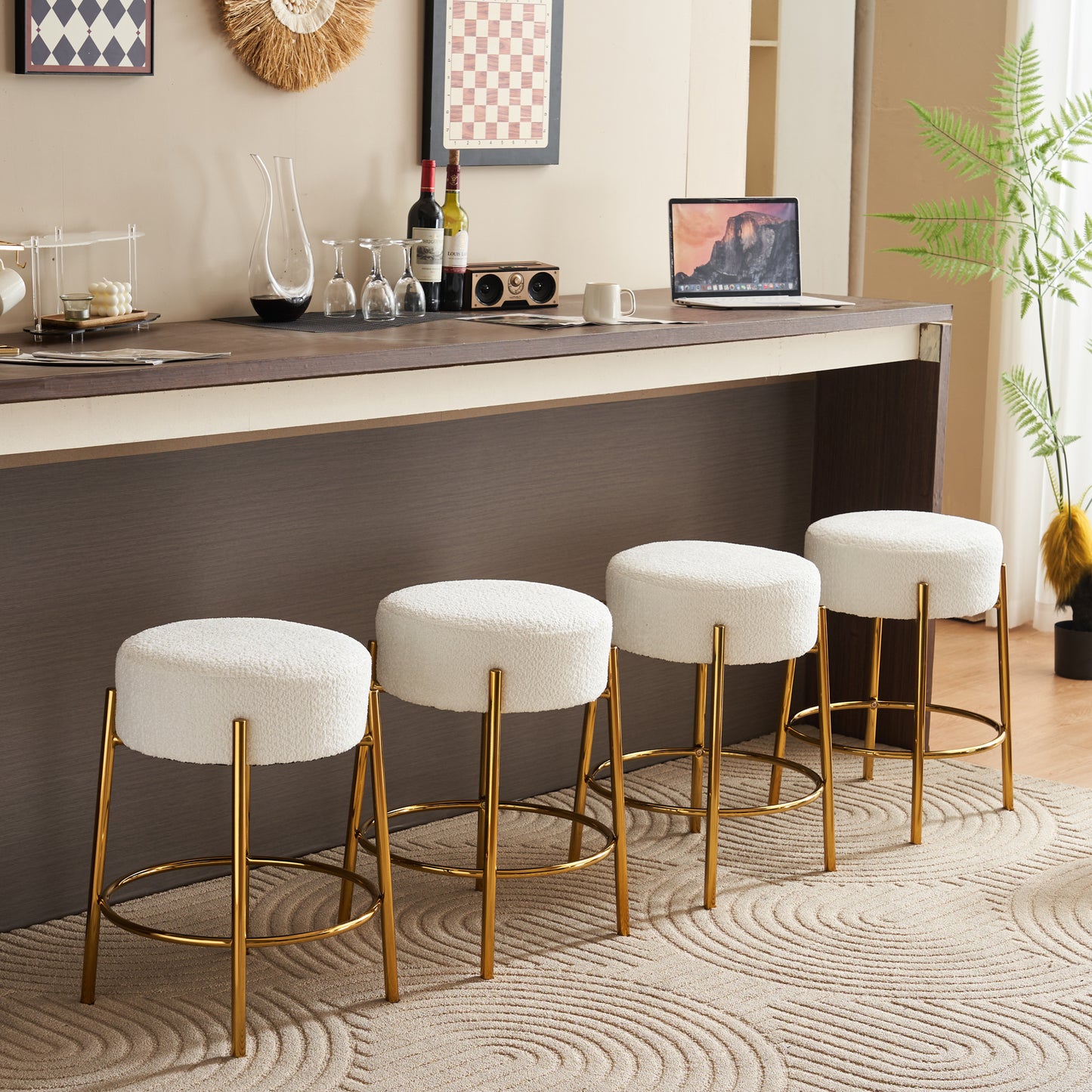 Vimora™ - 24" Modern Circular Bar Stools with Cushioned Seats and Support Legs (Set of 2)