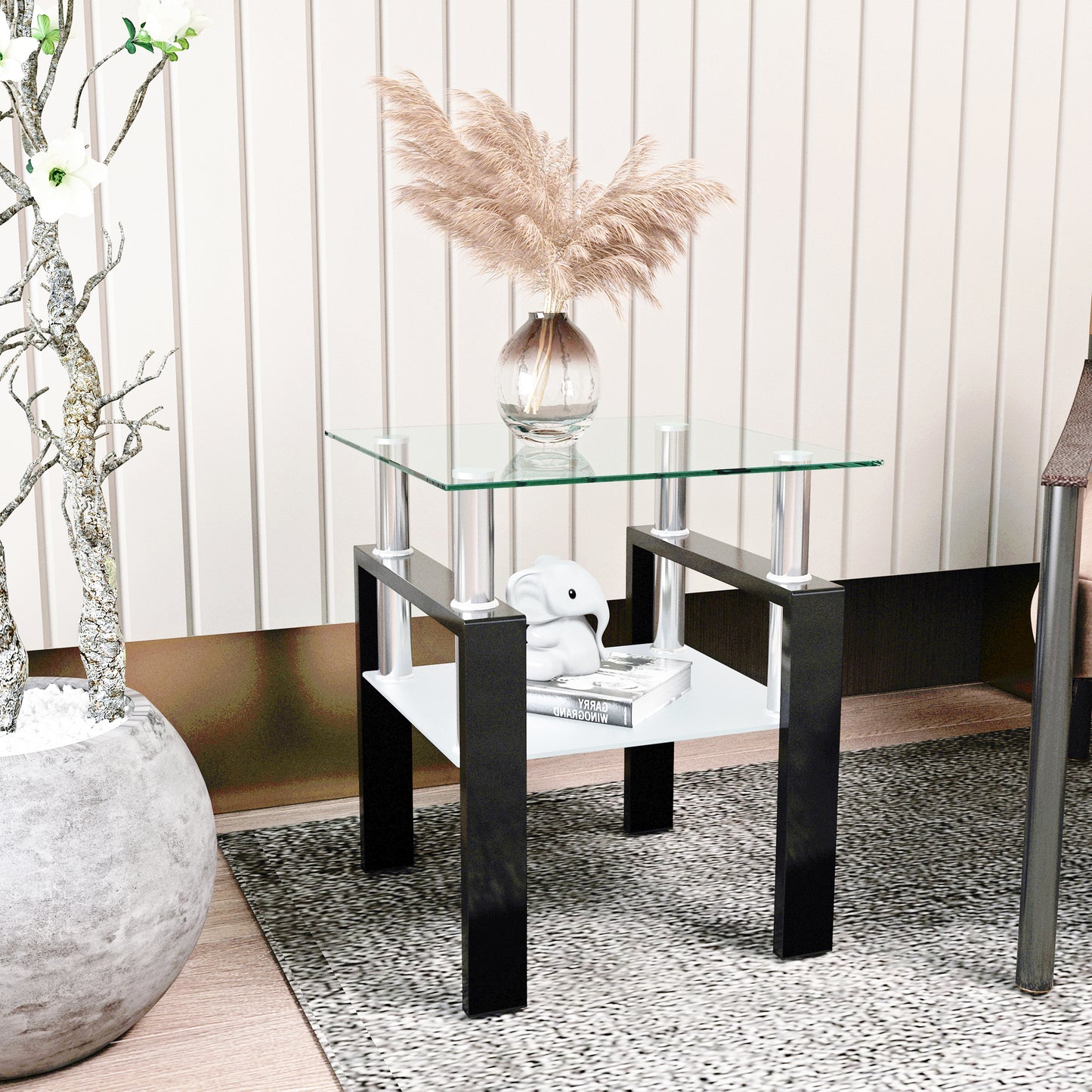 Liam™️ - Modern Tempered Glass Square Coffee Table for Living Room - Transparent/Black